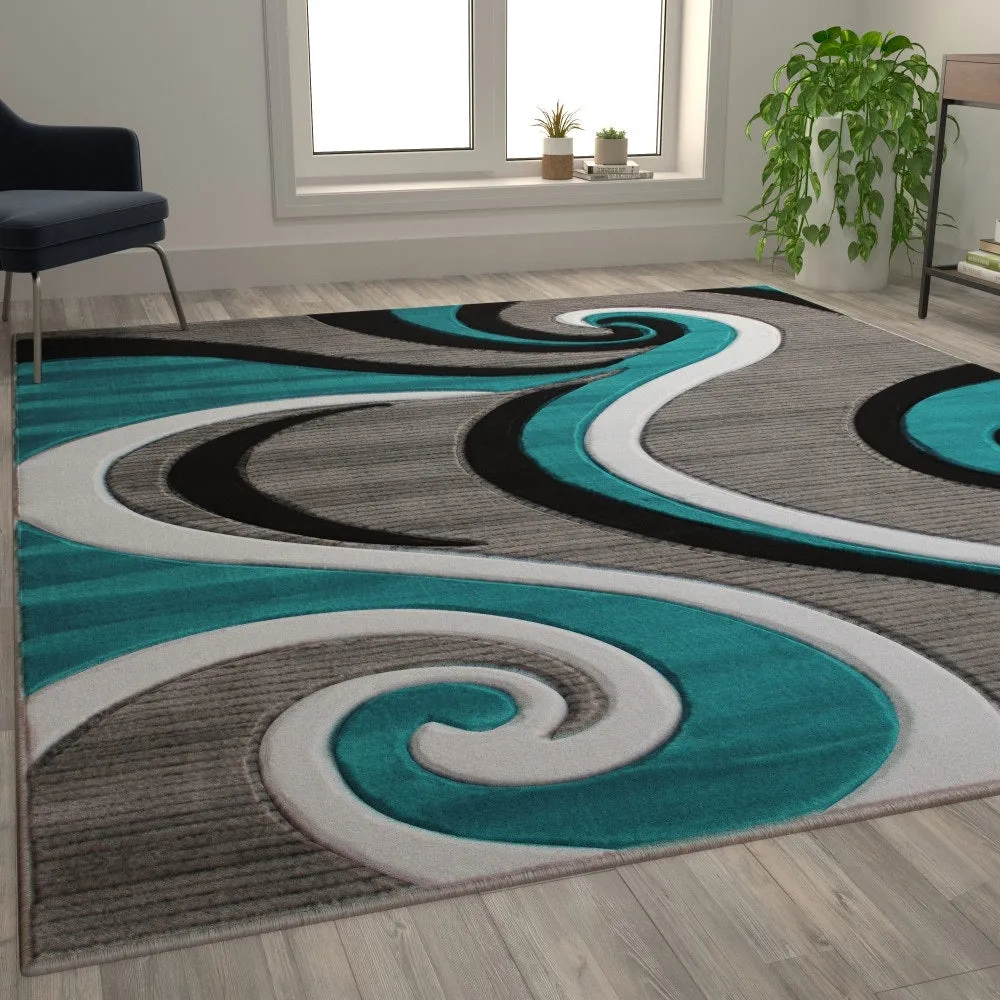 Modern High-Low Sculpted Swirl Design Abstract Area Rug