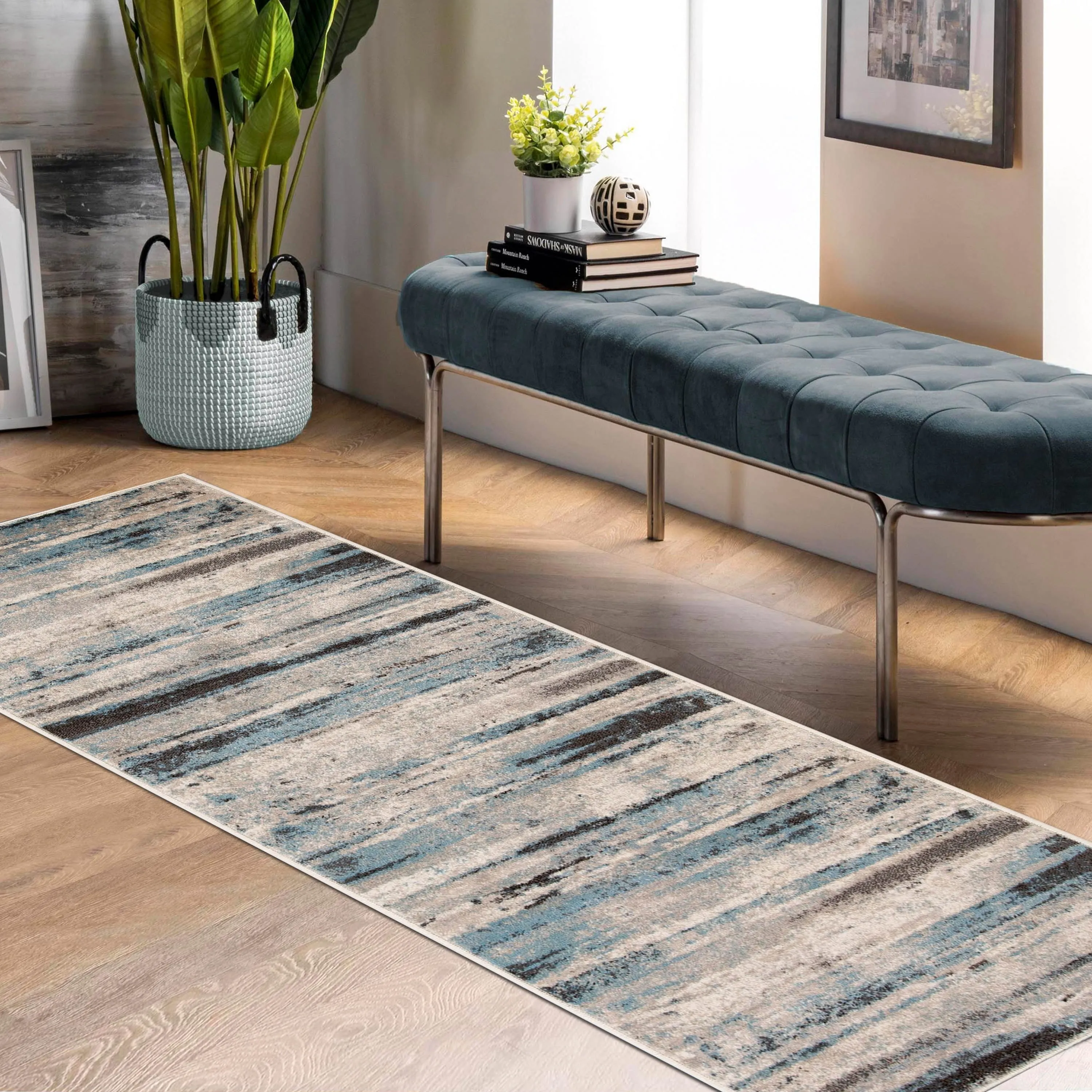 Modern Lines Abstract Striped Indoor Runner or Area Rug by Superior