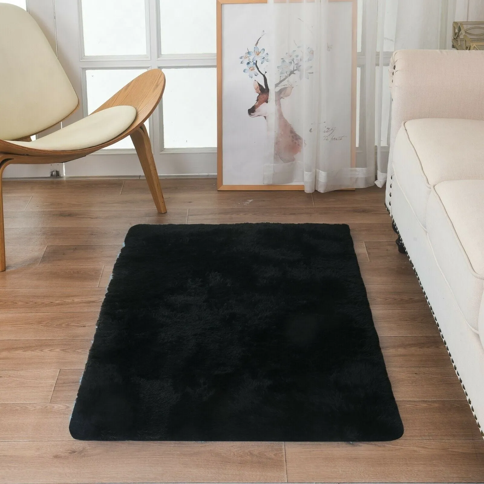 Modern Soft PV Plush Furry Area Rug - Non-Slip Fuzzy Shag - Floor Carpet for Bedroom. Living Room. Nursery - Solid Color