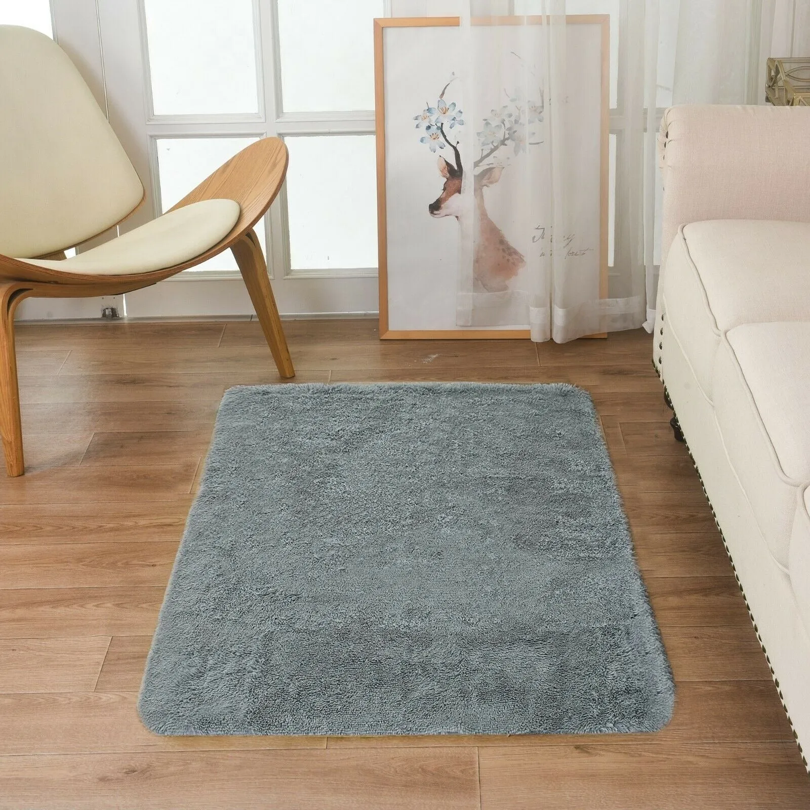 Modern Soft PV Plush Furry Area Rug - Non-Slip Fuzzy Shag - Floor Carpet for Bedroom. Living Room. Nursery - Solid Color