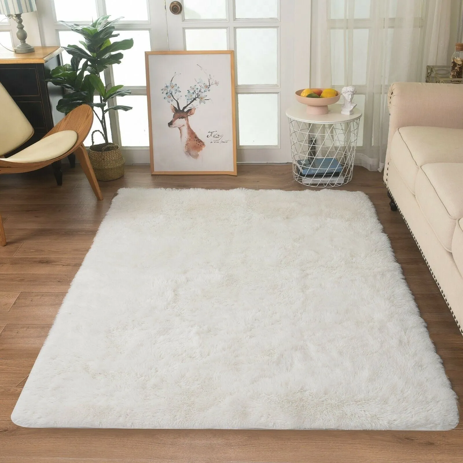 Modern Soft PV Plush Furry Area Rug - Non-Slip Fuzzy Shag - Floor Carpet for Bedroom. Living Room. Nursery - Solid Color