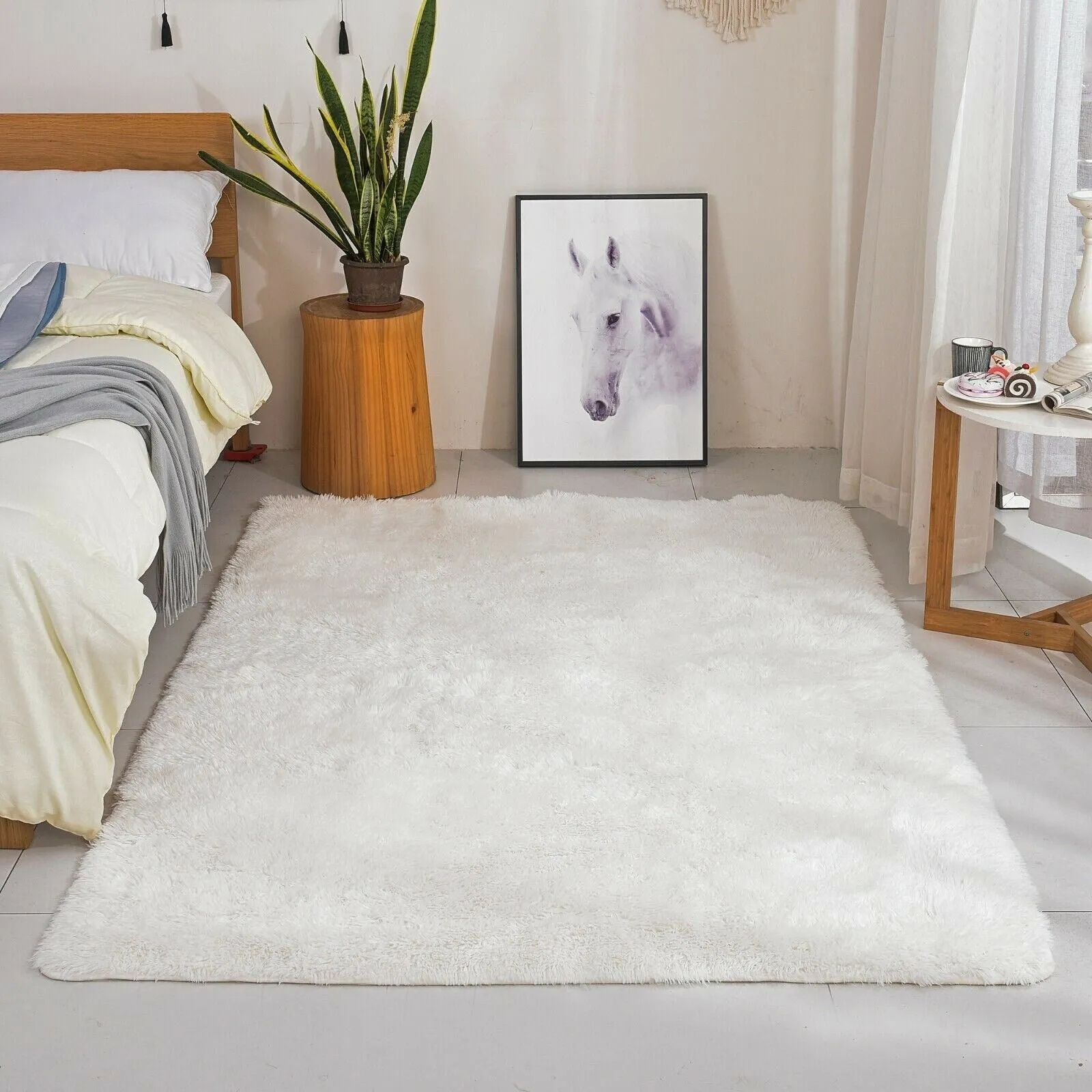 Modern Soft PV Plush Furry Area Rug - Non-Slip Fuzzy Shag - Floor Carpet for Bedroom. Living Room. Nursery - Solid Color