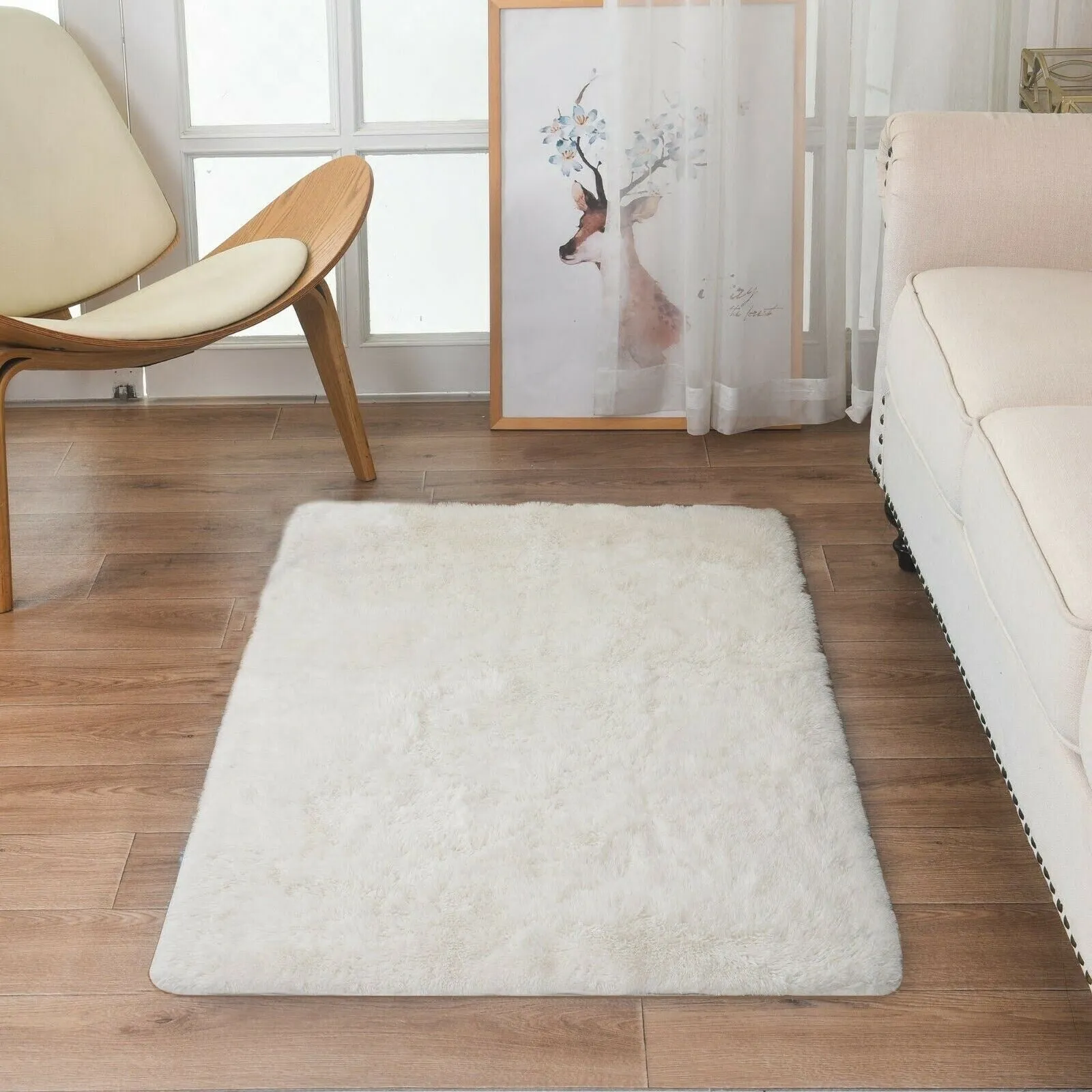 Modern Soft PV Plush Furry Area Rug - Non-Slip Fuzzy Shag - Floor Carpet for Bedroom. Living Room. Nursery - Solid Color