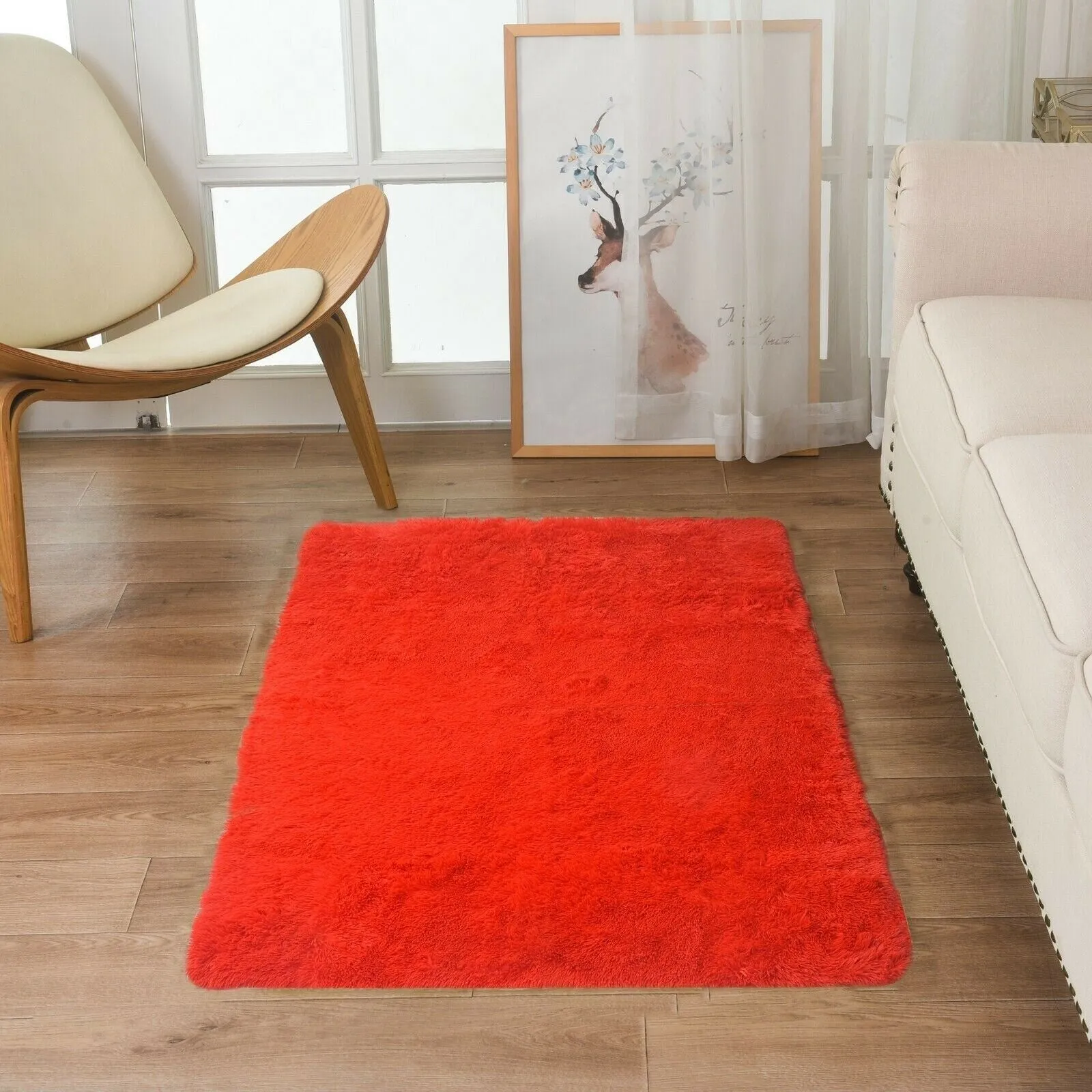 Modern Soft PV Plush Furry Area Rug - Non-Slip Fuzzy Shag - Floor Carpet for Bedroom. Living Room. Nursery - Solid Color