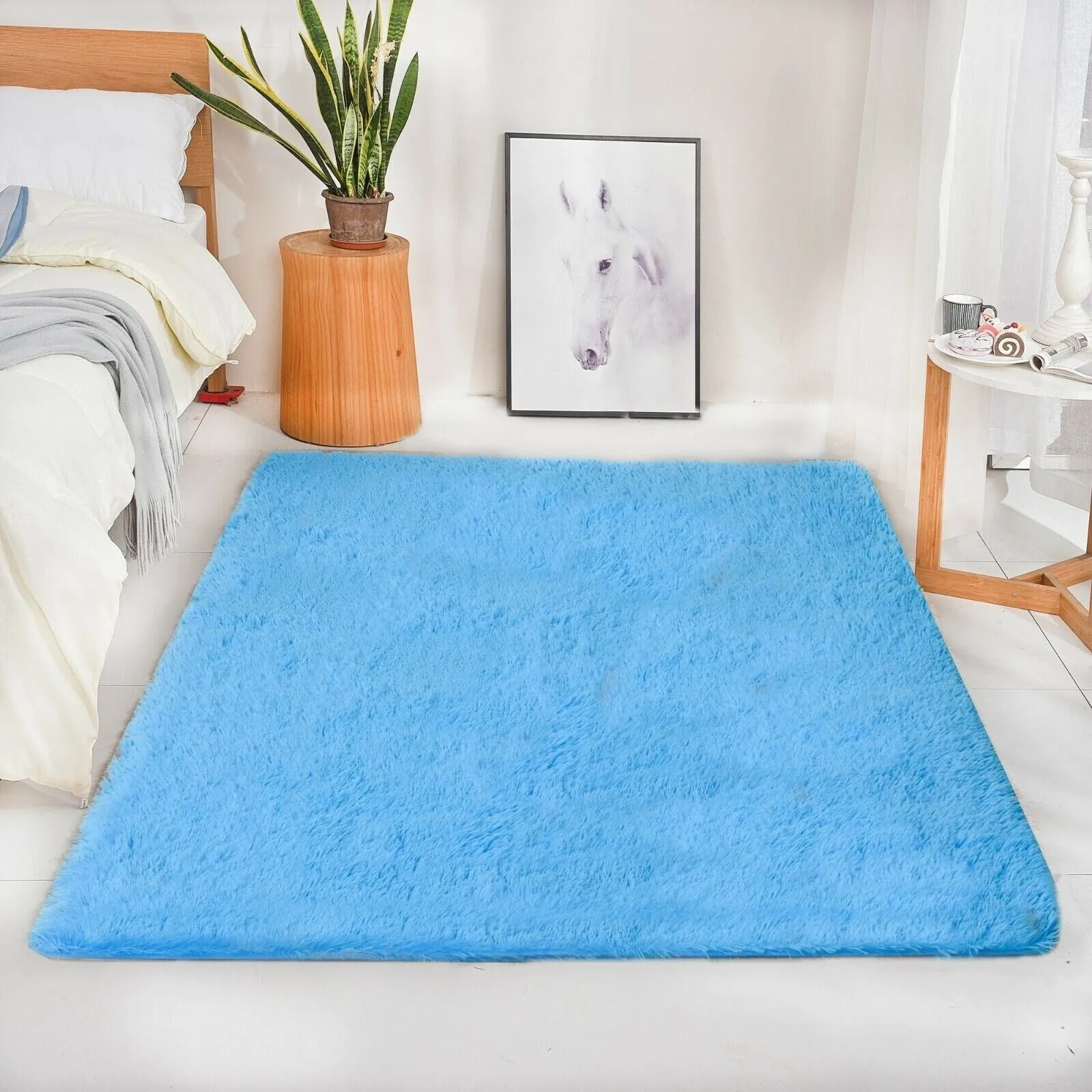 Modern Soft PV Plush Furry Area Rug - Non-Slip Fuzzy Shag - Floor Carpet for Bedroom. Living Room. Nursery - Solid Color
