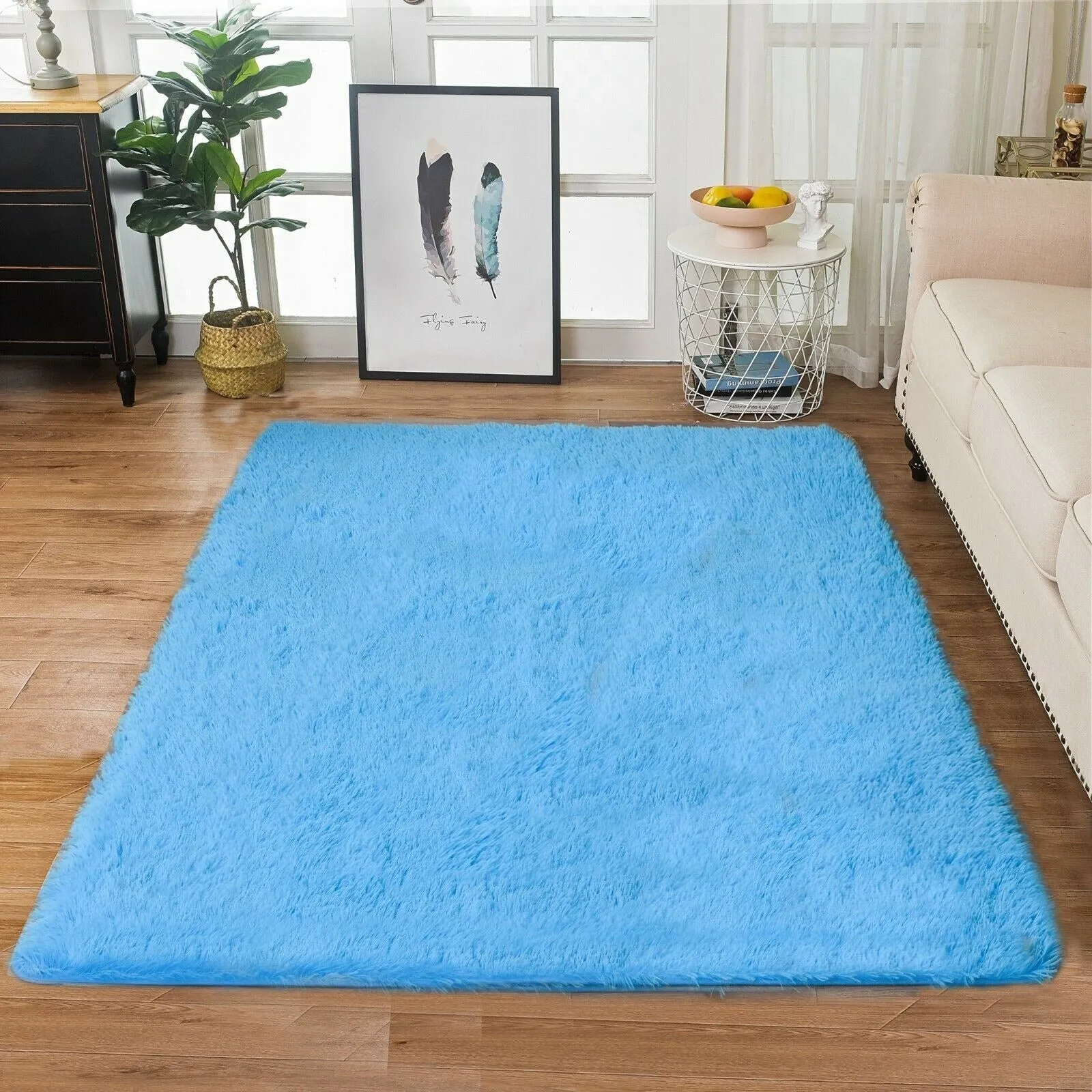 Modern Soft PV Plush Furry Area Rug - Non-Slip Fuzzy Shag - Floor Carpet for Bedroom. Living Room. Nursery - Solid Color