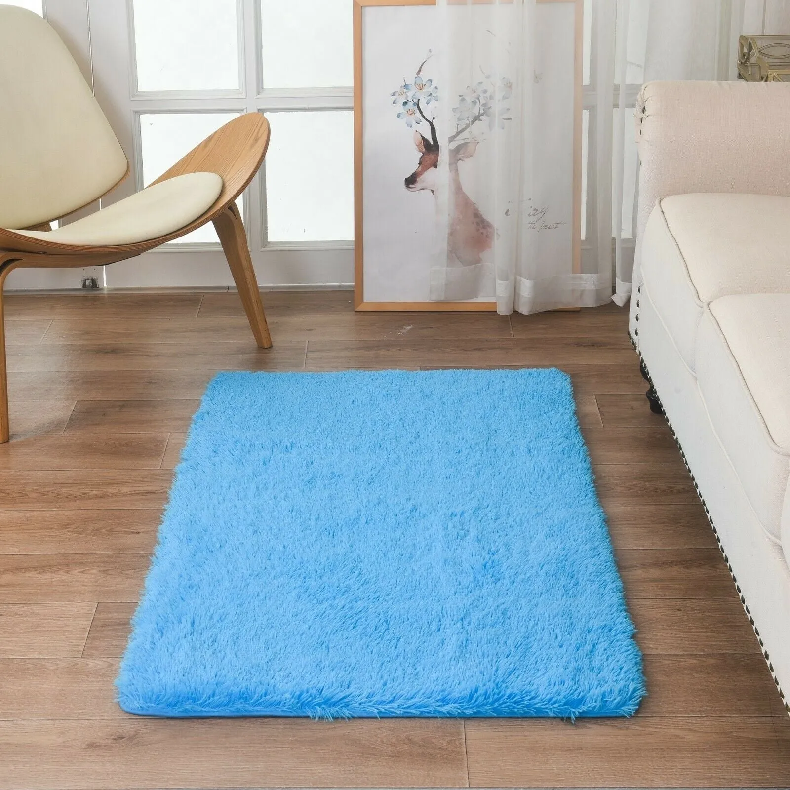 Modern Soft PV Plush Furry Area Rug - Non-Slip Fuzzy Shag - Floor Carpet for Bedroom. Living Room. Nursery - Solid Color
