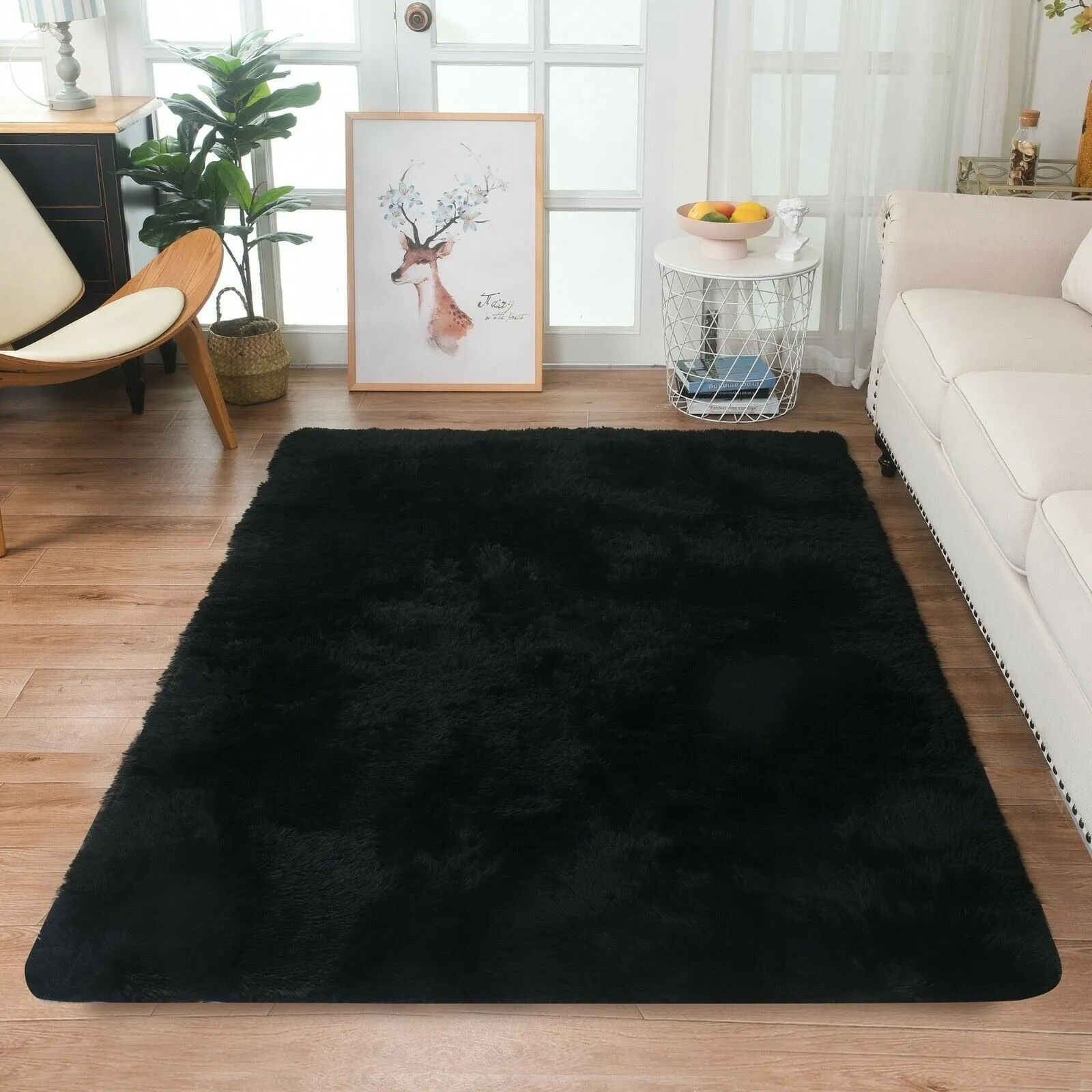 Modern Soft PV Plush Furry Area Rug - Non-Slip Fuzzy Shag - Floor Carpet for Bedroom. Living Room. Nursery - Solid Color