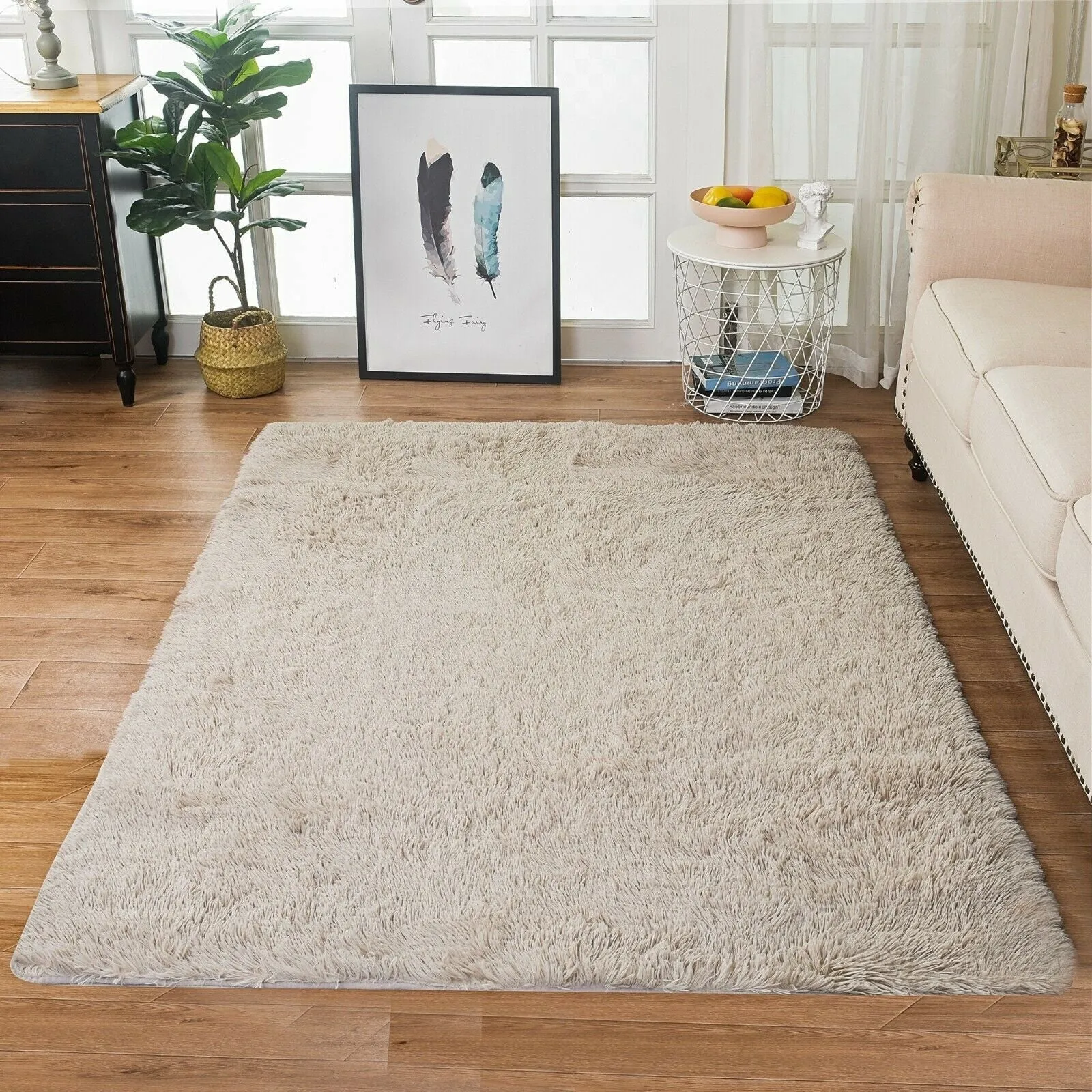 Modern Soft PV Plush Furry Area Rug - Non-Slip Fuzzy Shag - Floor Carpet for Bedroom. Living Room. Nursery - Solid Color
