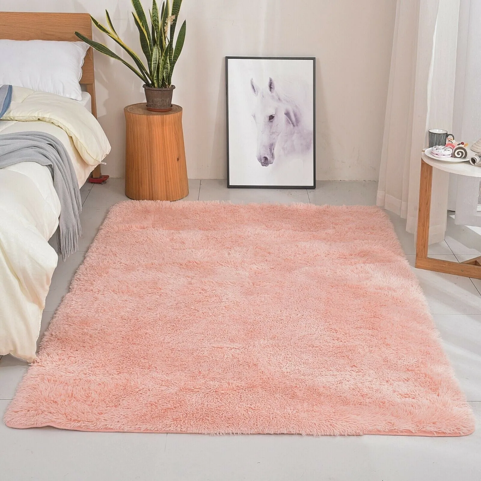 Modern Soft PV Plush Furry Area Rug - Non-Slip Fuzzy Shag - Floor Carpet for Bedroom. Living Room. Nursery - Solid Color