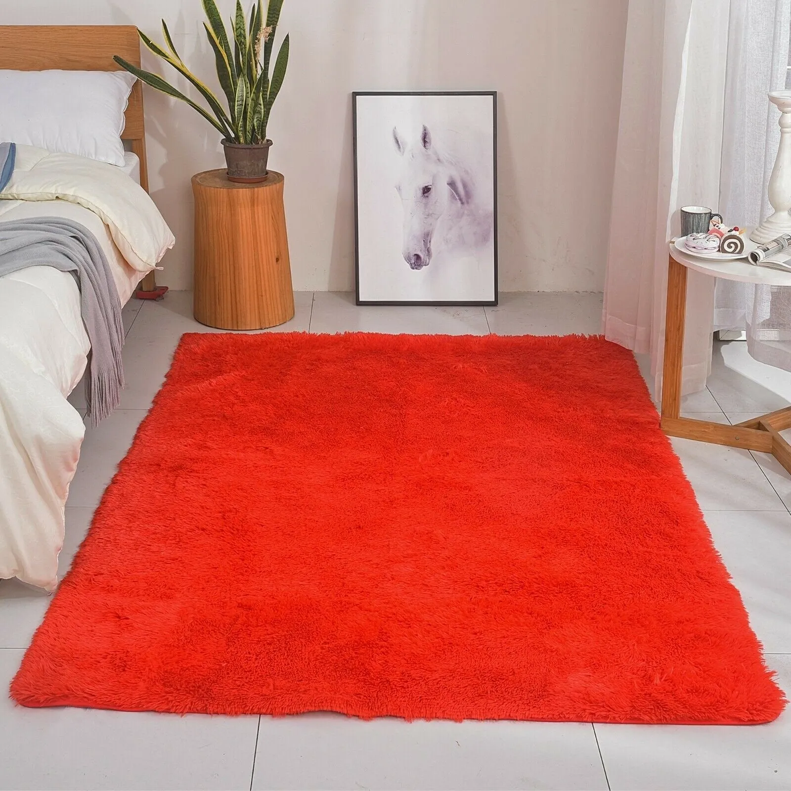 Modern Soft PV Plush Furry Area Rug - Non-Slip Fuzzy Shag - Floor Carpet for Bedroom. Living Room. Nursery - Solid Color
