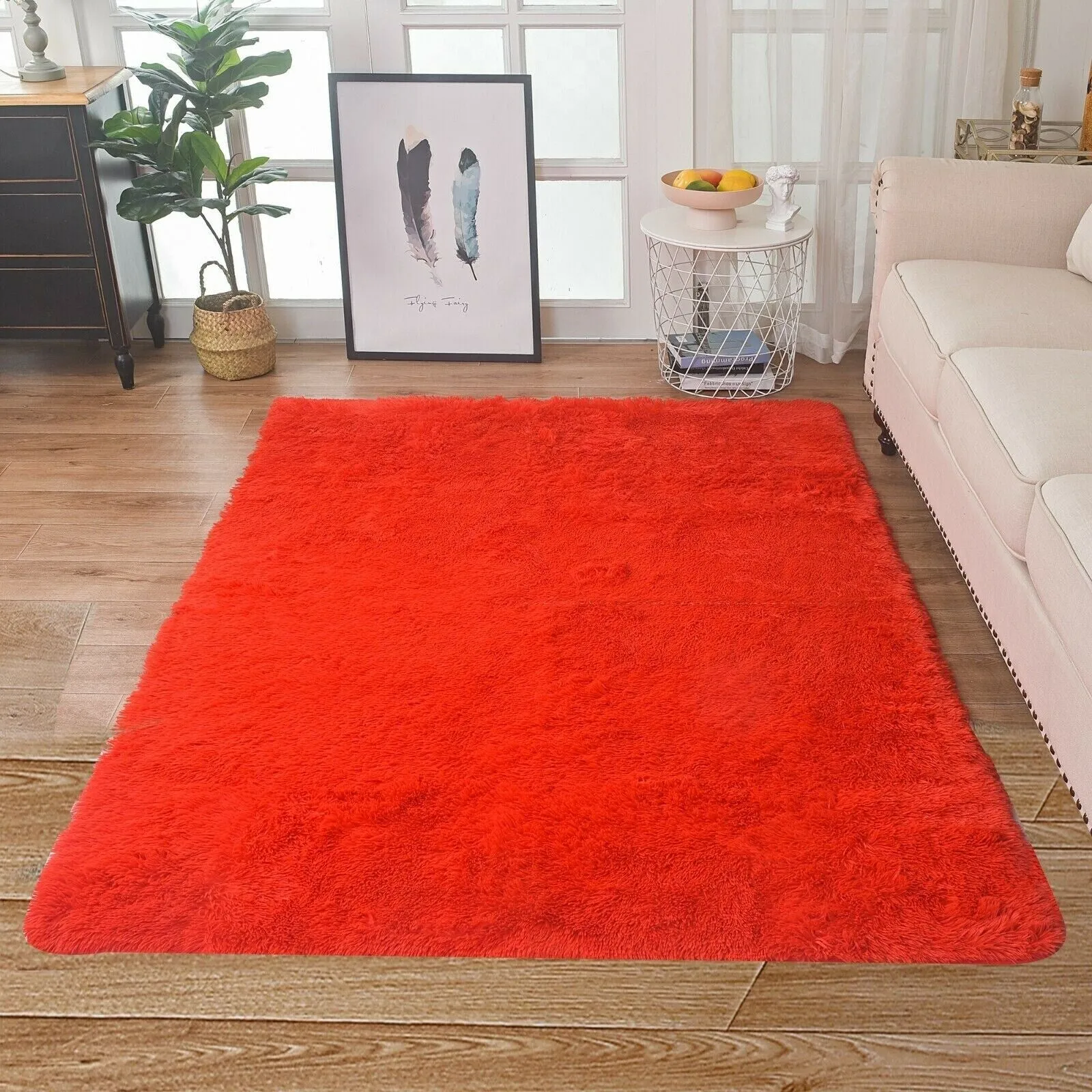 Modern Soft PV Plush Furry Area Rug - Non-Slip Fuzzy Shag - Floor Carpet for Bedroom. Living Room. Nursery - Solid Color
