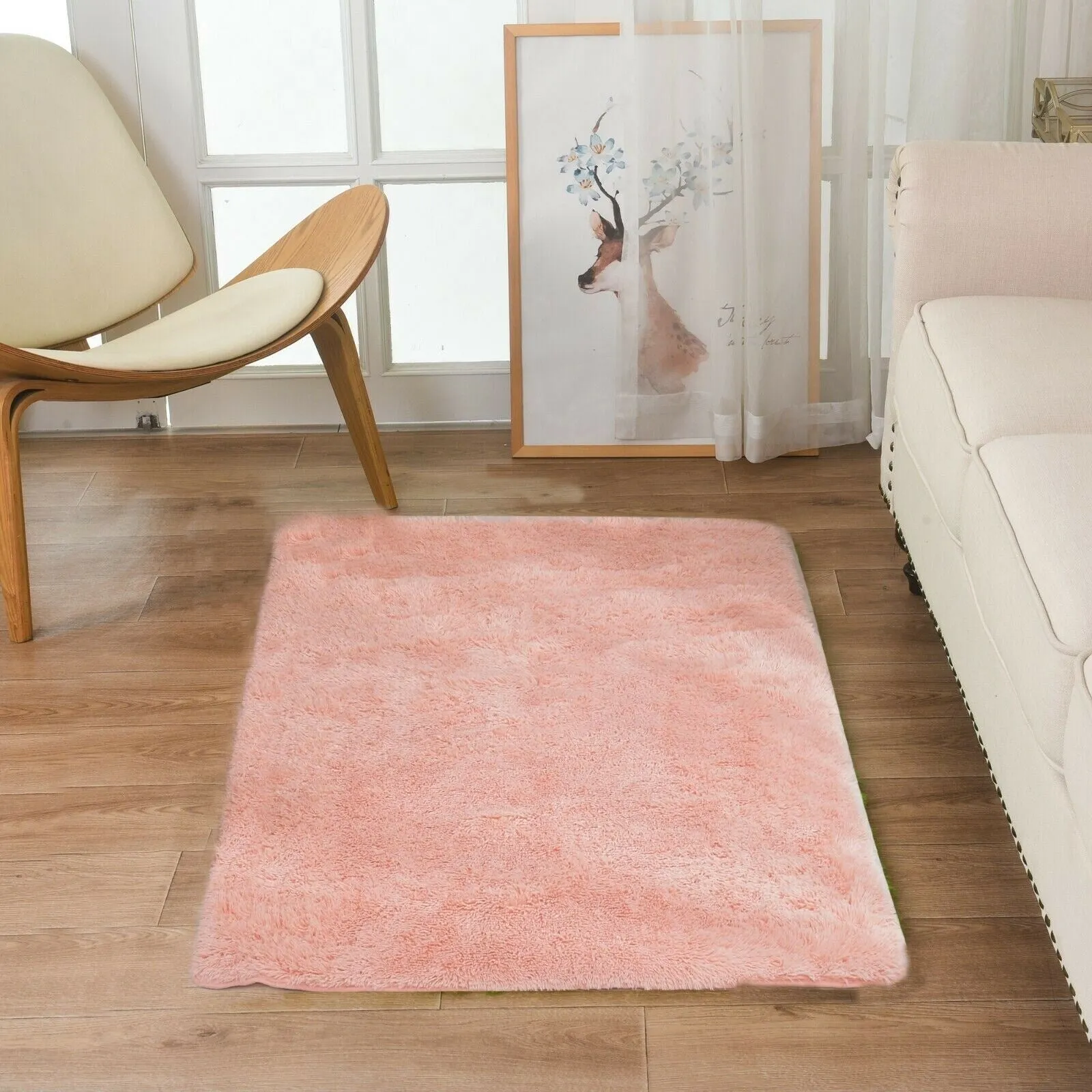 Modern Soft PV Plush Furry Area Rug - Non-Slip Fuzzy Shag - Floor Carpet for Bedroom. Living Room. Nursery - Solid Color