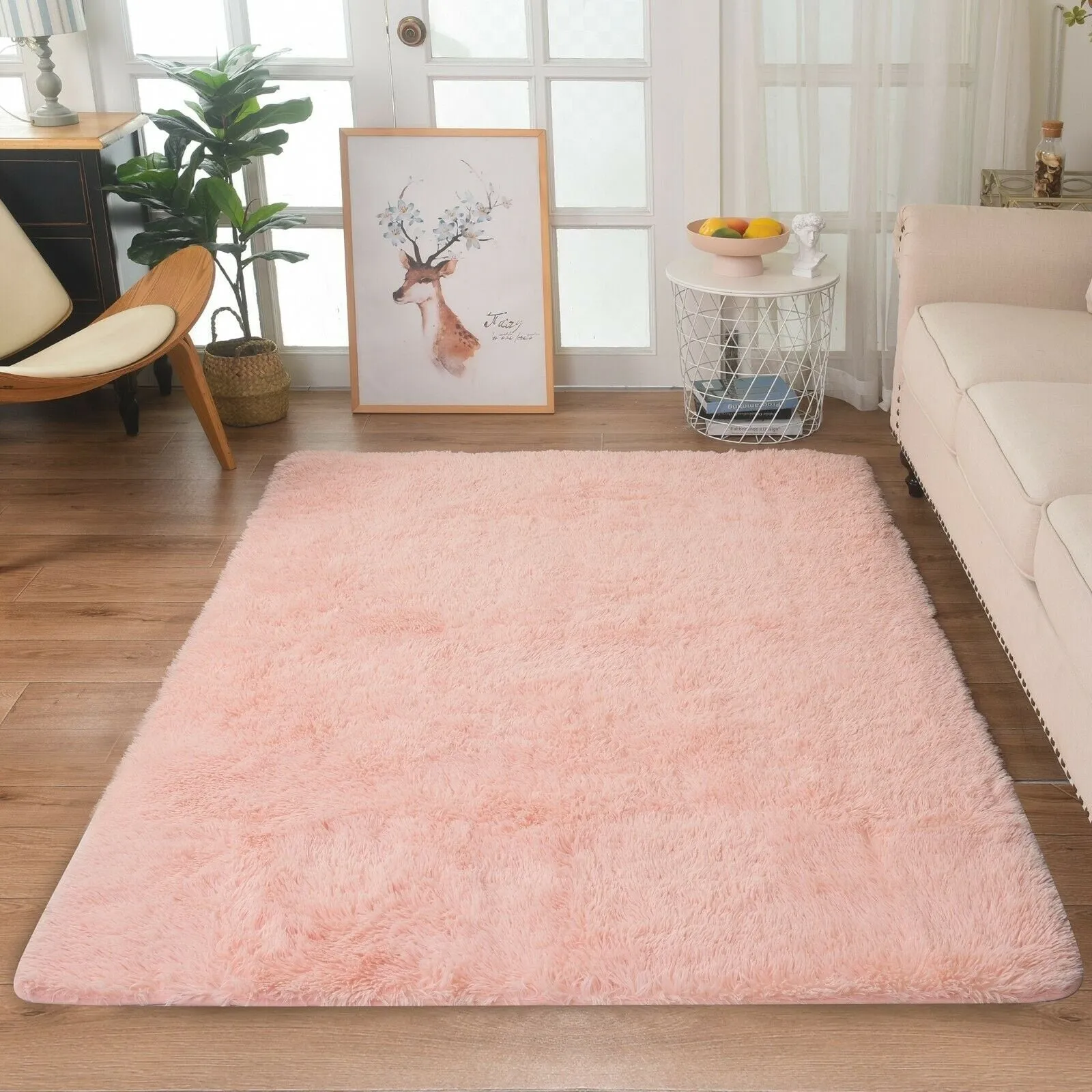 Modern Soft PV Plush Furry Area Rug - Non-Slip Fuzzy Shag - Floor Carpet for Bedroom. Living Room. Nursery - Solid Color