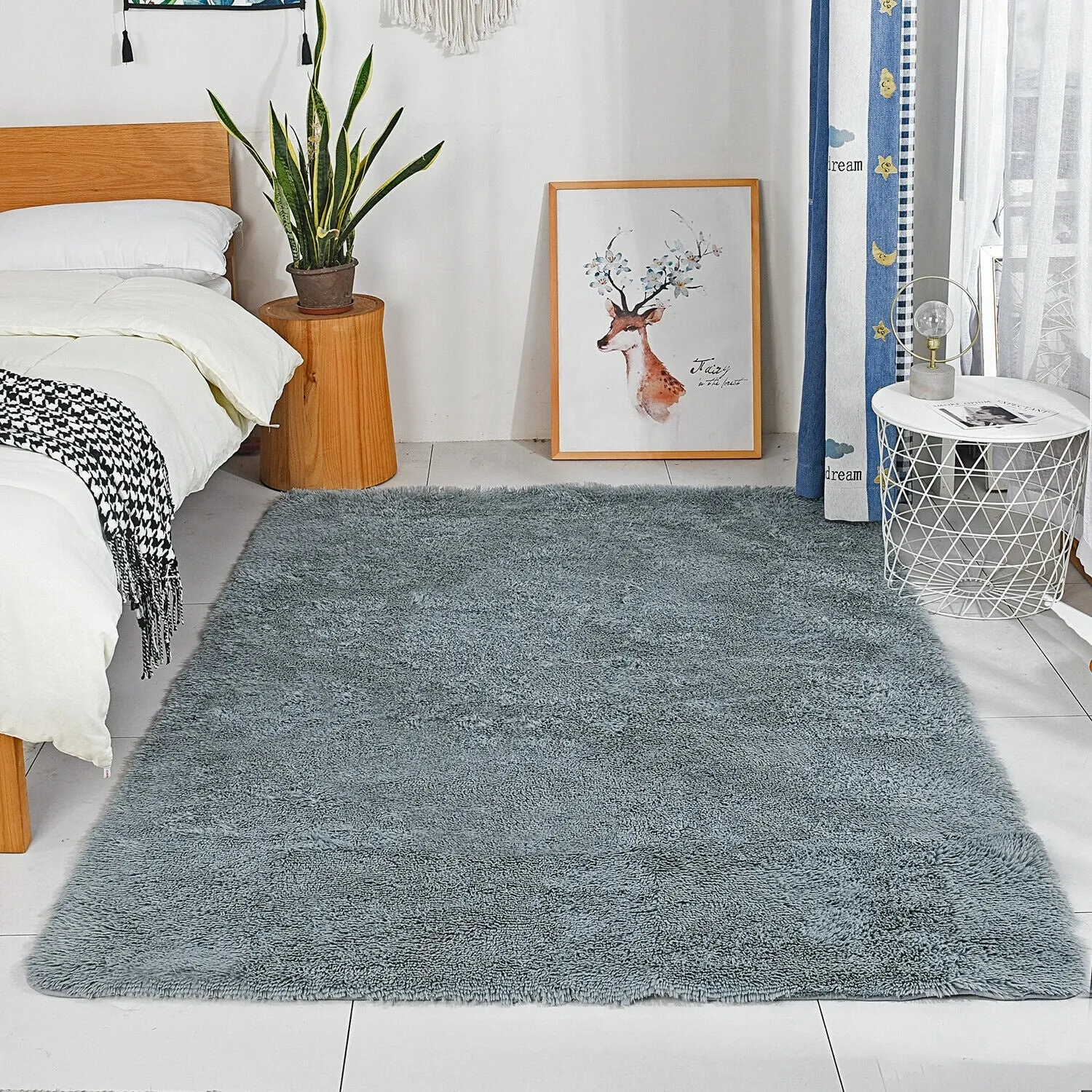 Modern Soft PV Plush Furry Area Rug - Non-Slip Fuzzy Shag - Floor Carpet for Bedroom. Living Room. Nursery - Solid Color