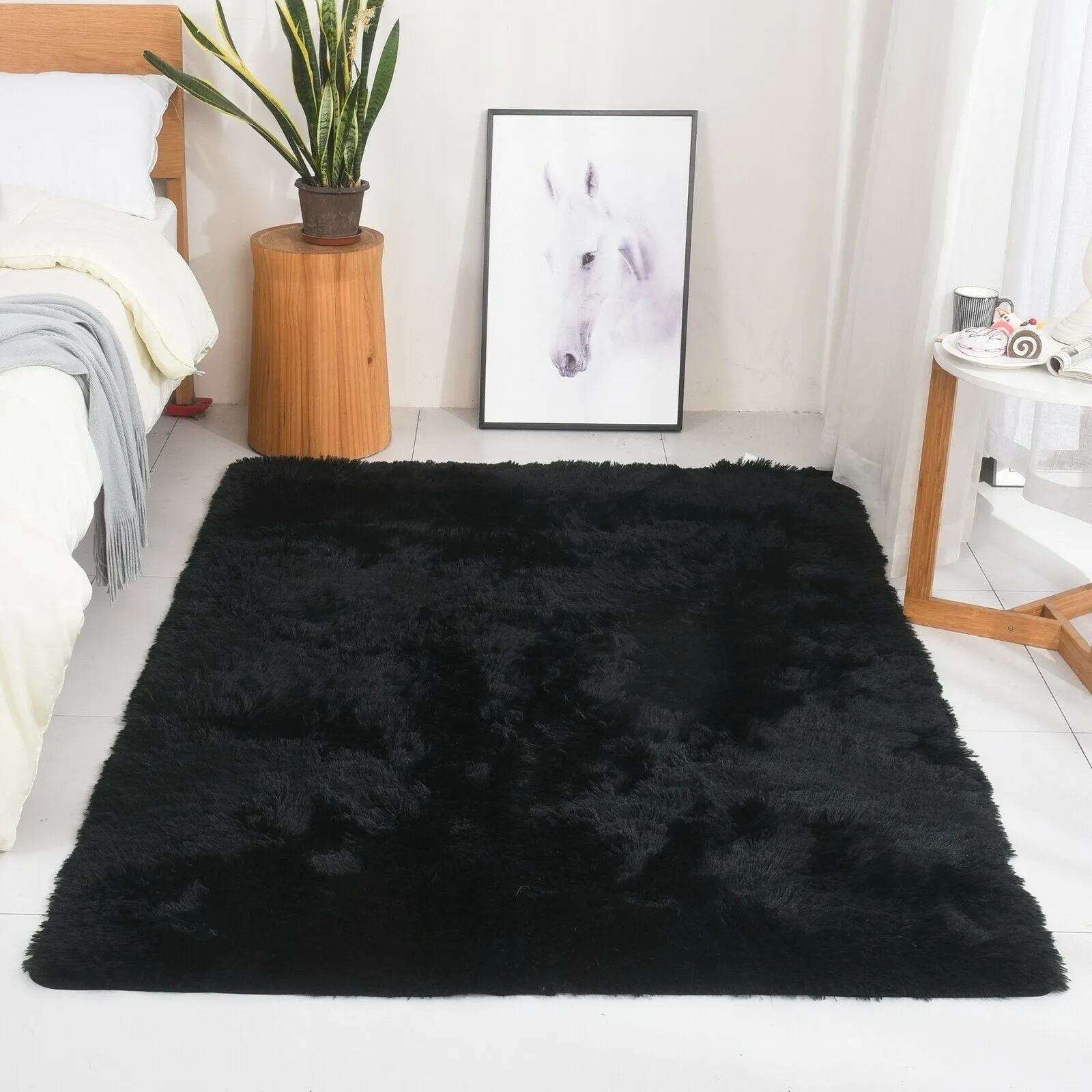 Modern Soft PV Plush Furry Area Rug - Non-Slip Fuzzy Shag - Floor Carpet for Bedroom. Living Room. Nursery - Solid Color