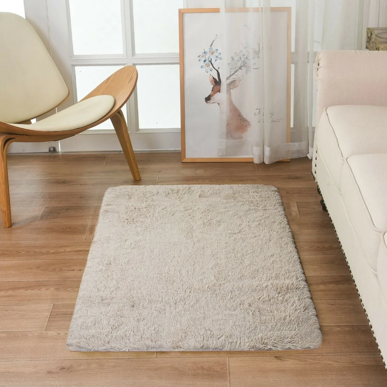 Modern Soft PV Plush Furry Area Rug - Non-Slip Fuzzy Shag - Floor Carpet for Bedroom. Living Room. Nursery - Solid Color