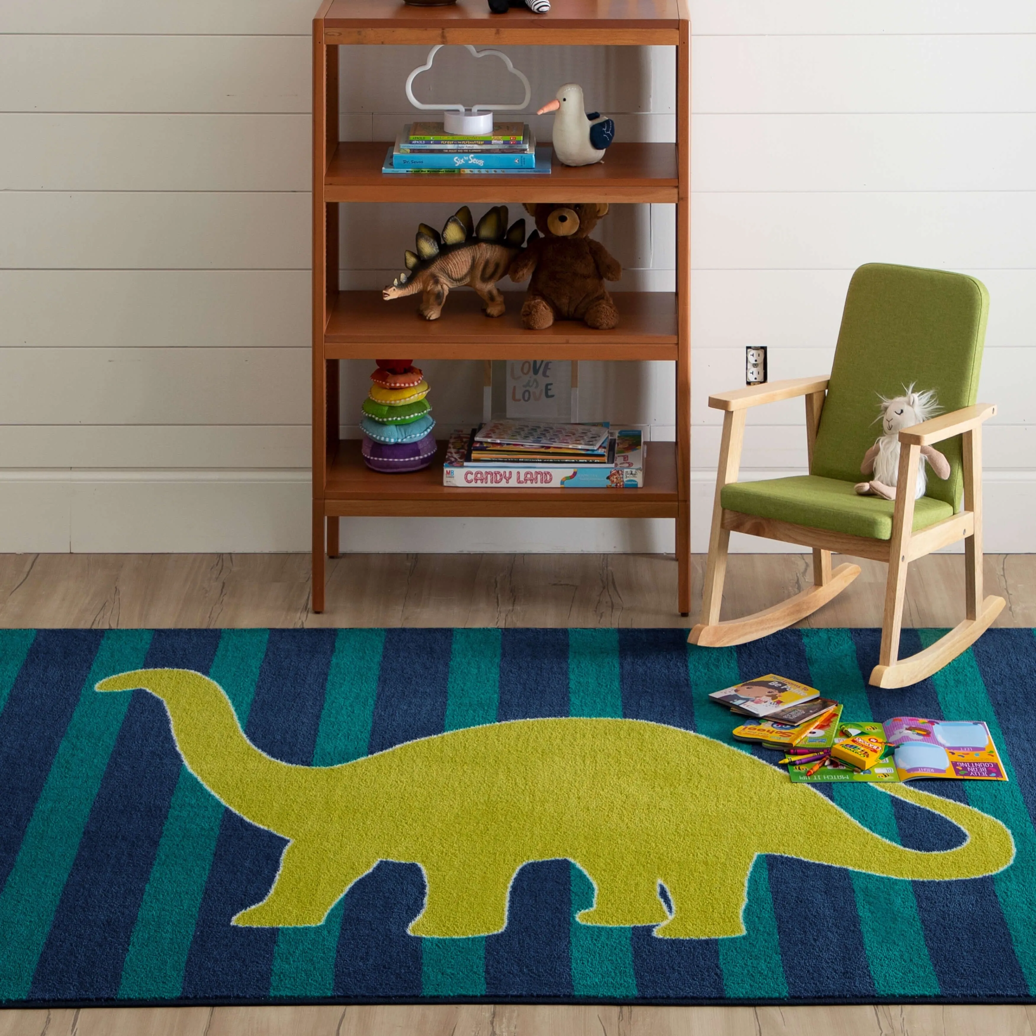 Mohawk Home Friendly Dinosaur Blue/Green Kids Area Rug
