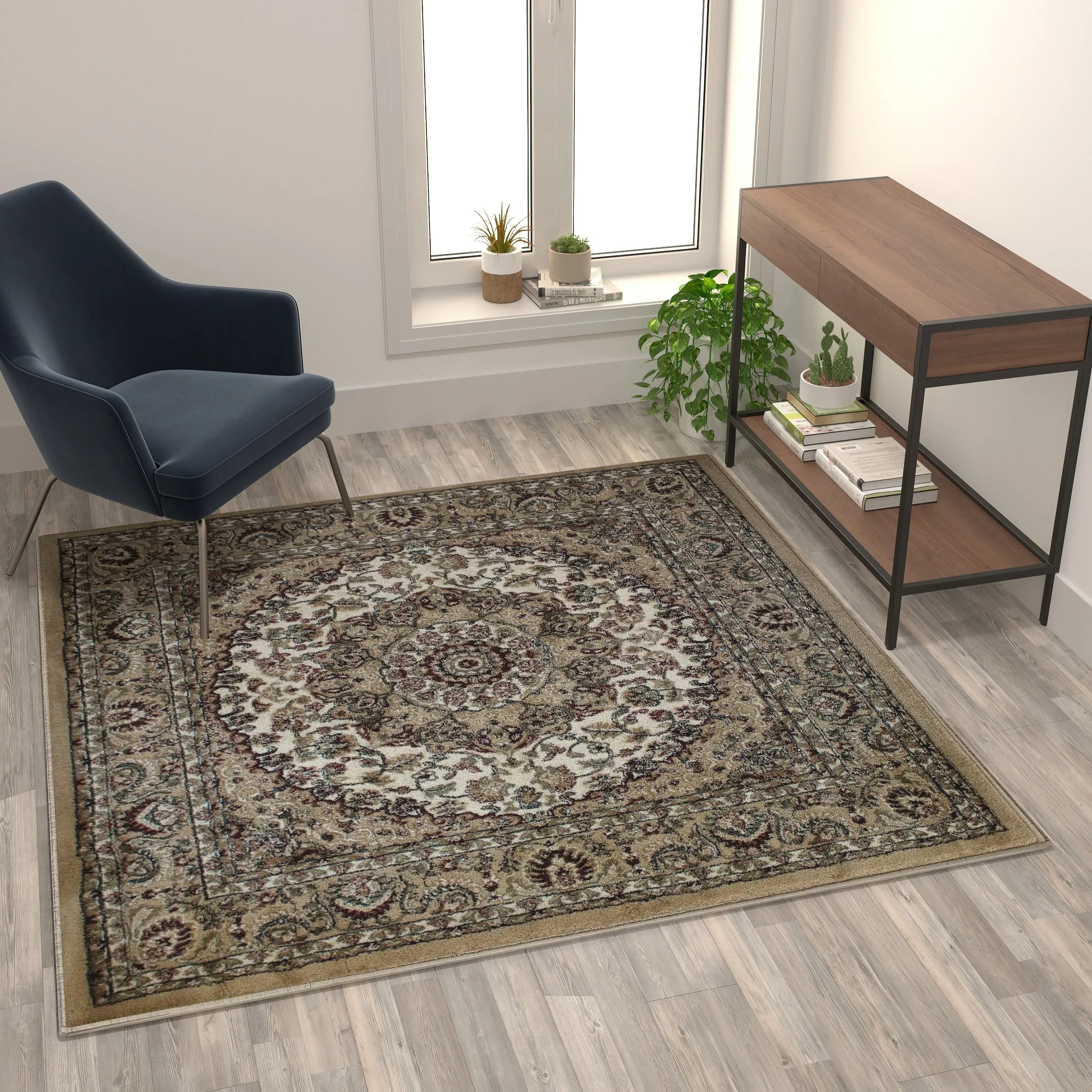 Multipurpose Persian Style Olefin Medallion Motif Area Rug