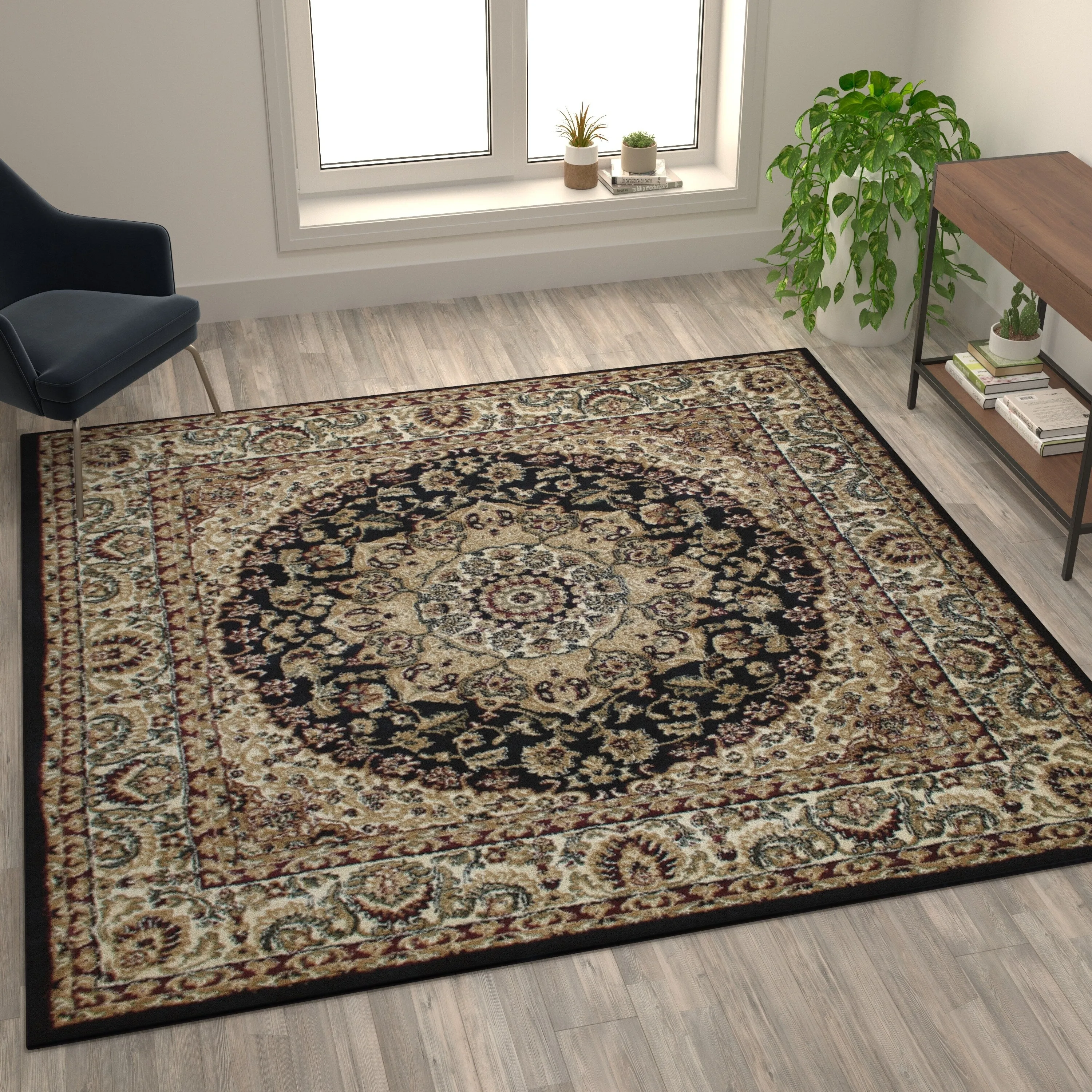 Multipurpose Persian Style Olefin Medallion Motif Area Rug