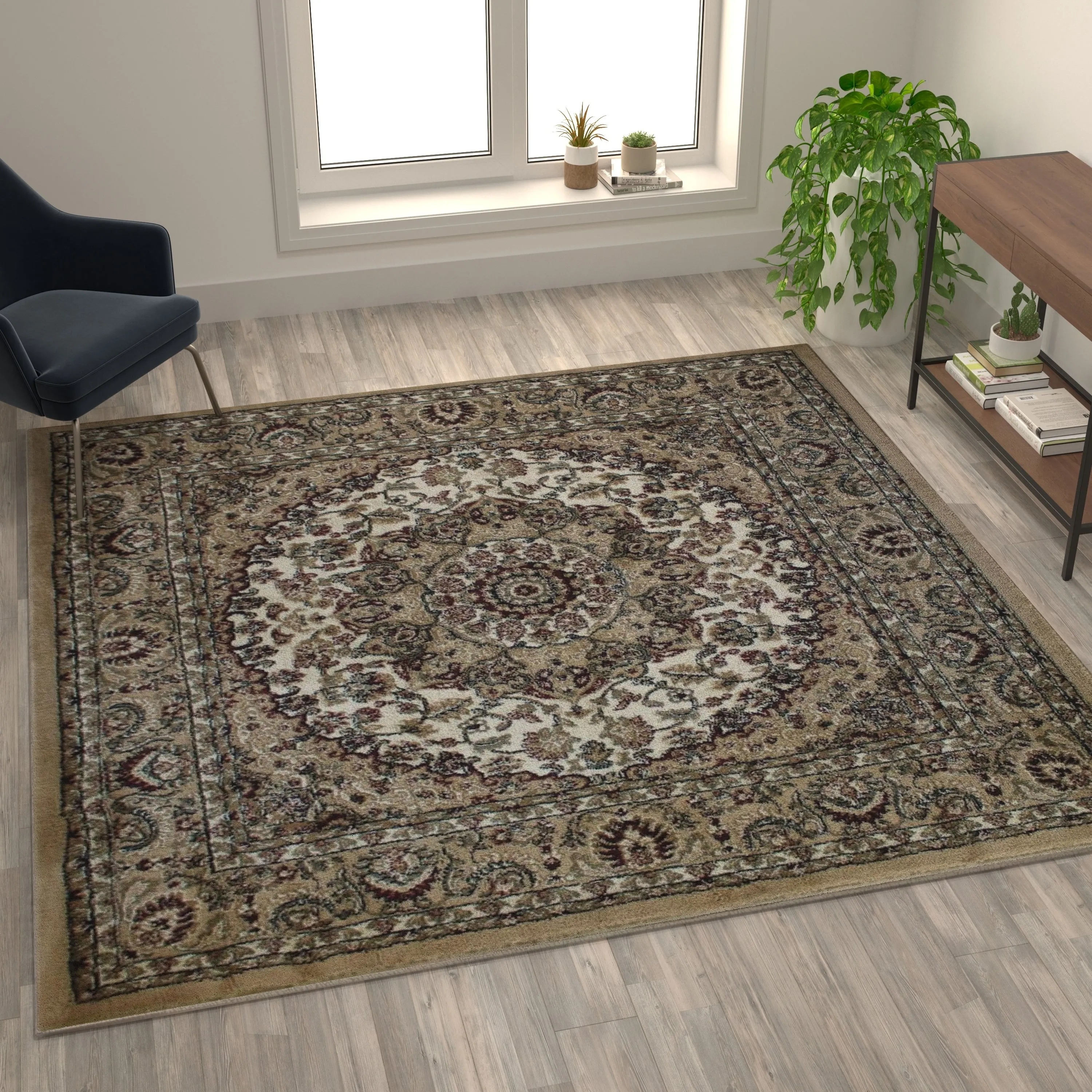 Multipurpose Persian Style Olefin Medallion Motif Area Rug