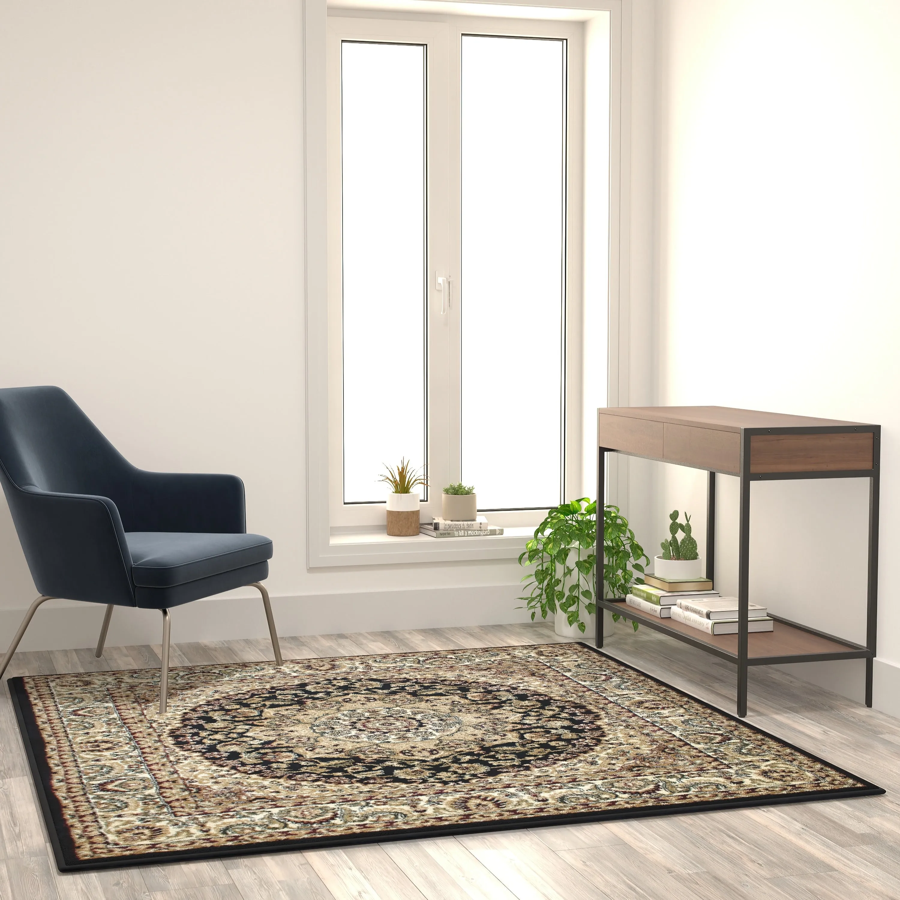 Multipurpose Persian Style Olefin Medallion Motif Area Rug