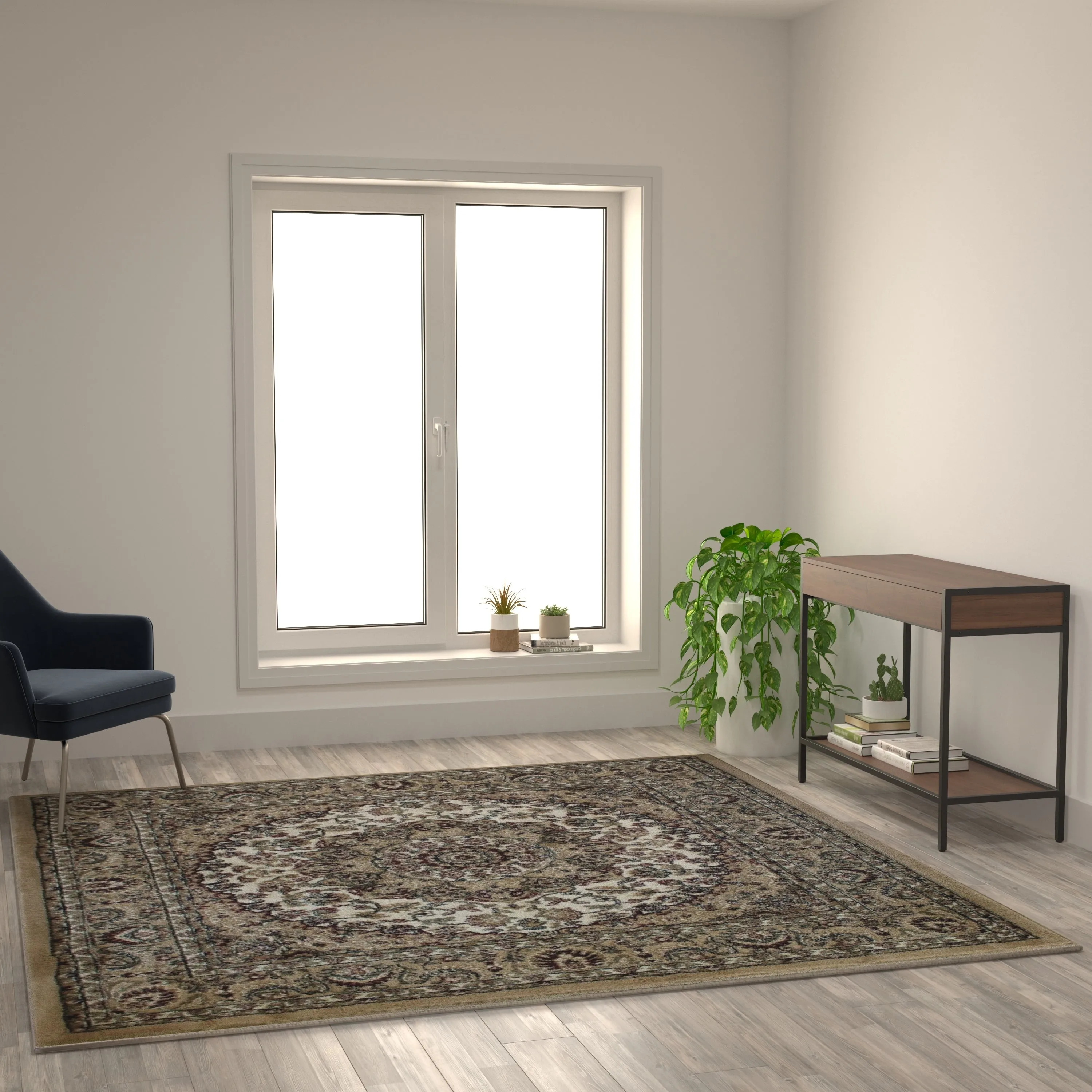 Multipurpose Persian Style Olefin Medallion Motif Area Rug