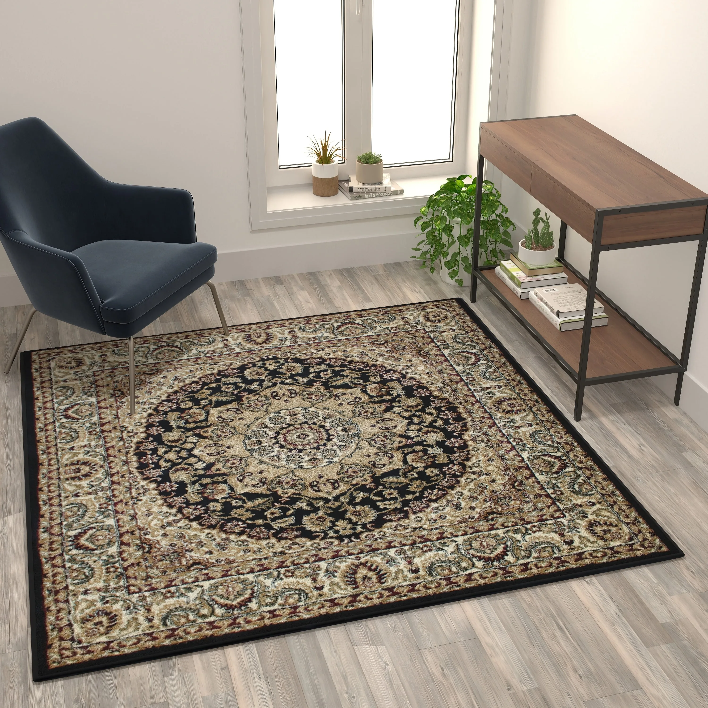 Multipurpose Persian Style Olefin Medallion Motif Area Rug