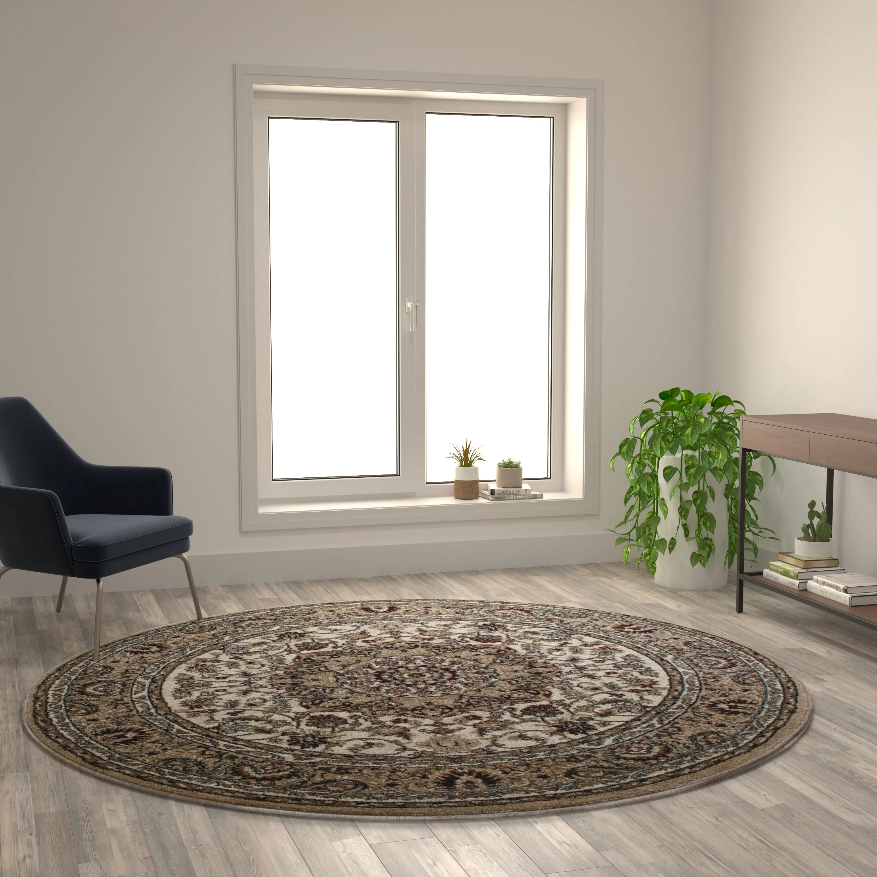 Multipurpose Persian Style Olefin Medallion Motif Area Rug