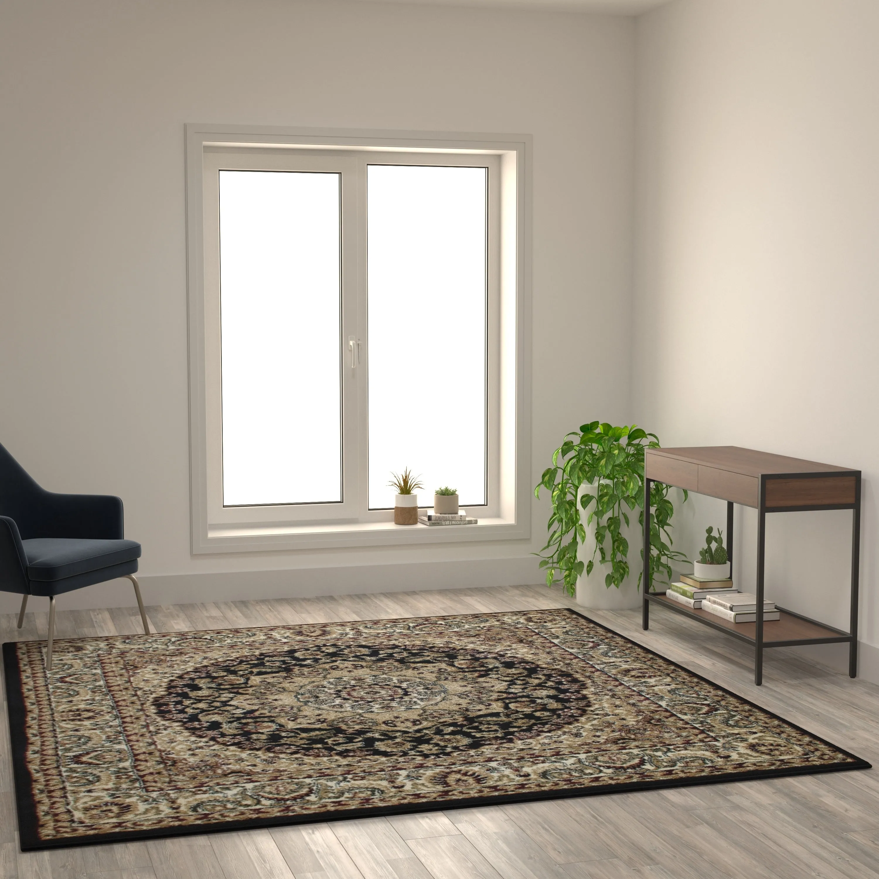 Multipurpose Persian Style Olefin Medallion Motif Area Rug