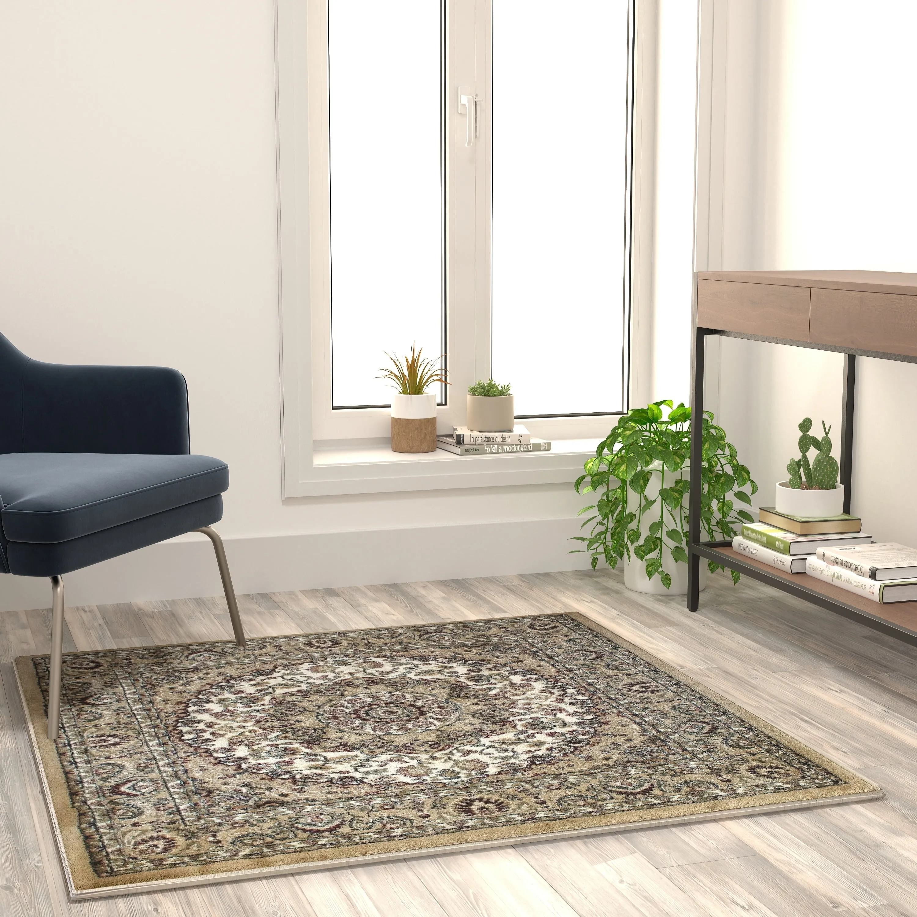 Multipurpose Persian Style Olefin Medallion Motif Area Rug