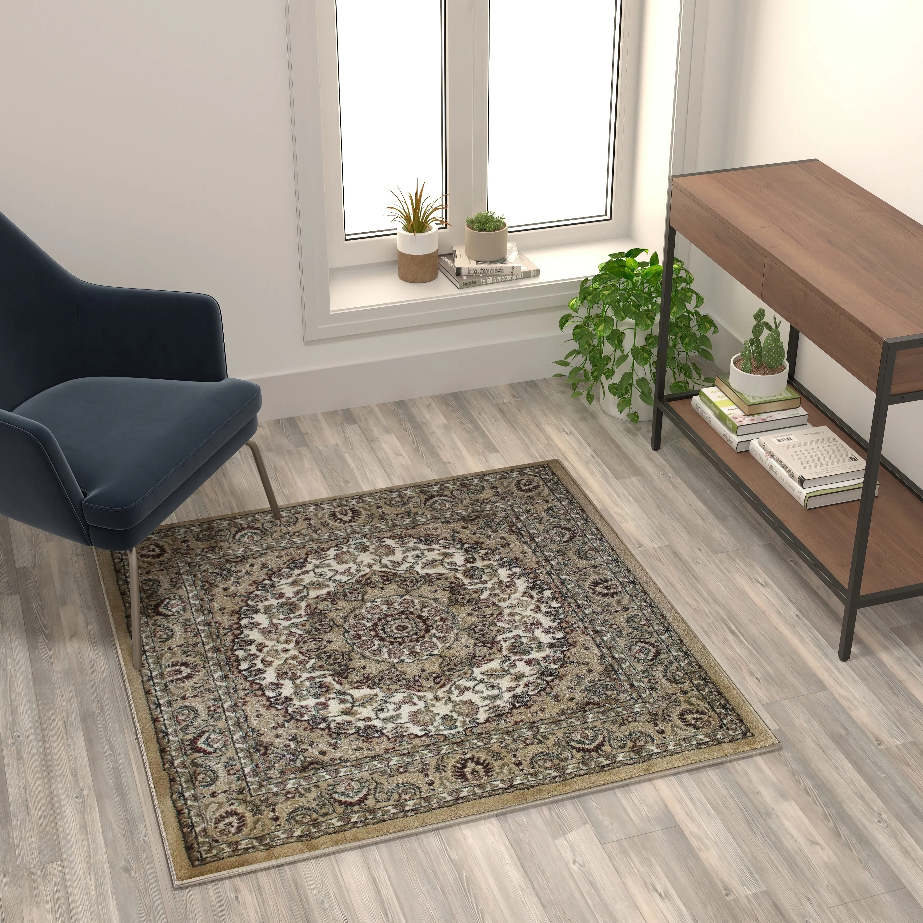 Multipurpose Persian Style Olefin Medallion Motif Area Rug