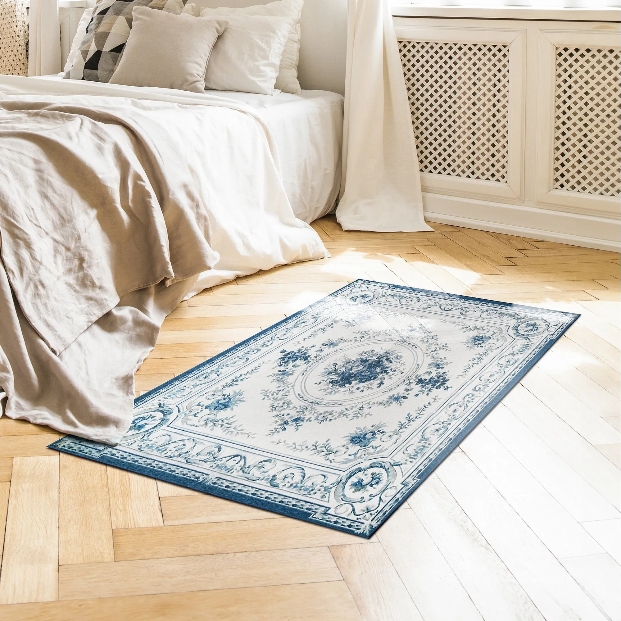 My Magic Carpet Aubusson Blue Machine Washable Rug
