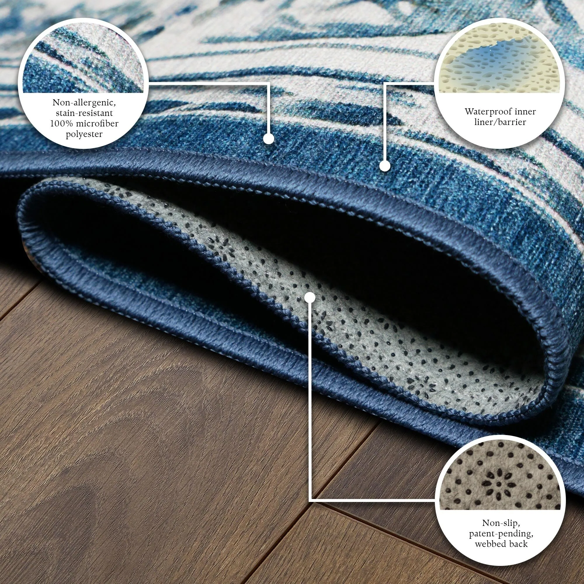 My Magic Carpet Aubusson Blue Machine Washable Rug