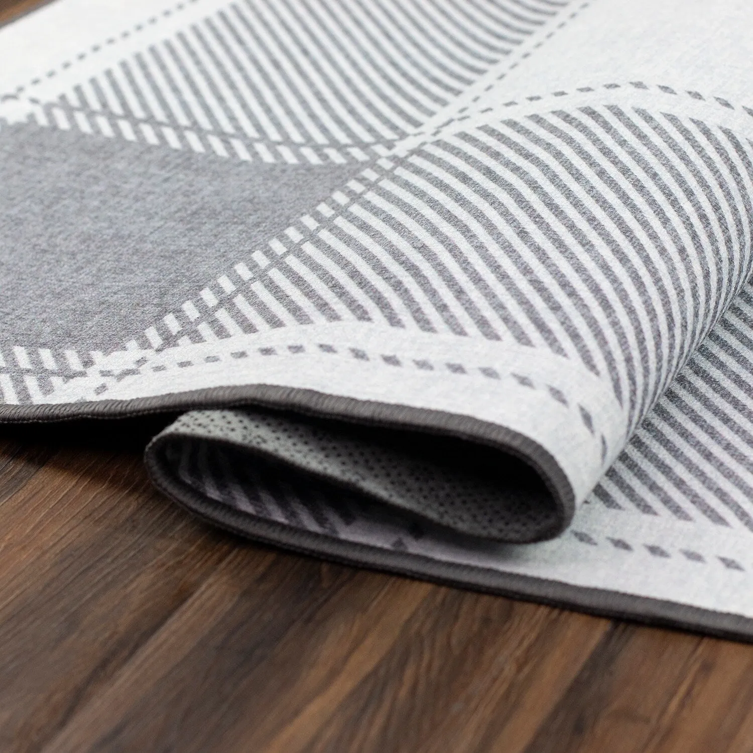 My Magic Carpet Machine Washable Area Rug Buffalo Plaid Grey And White