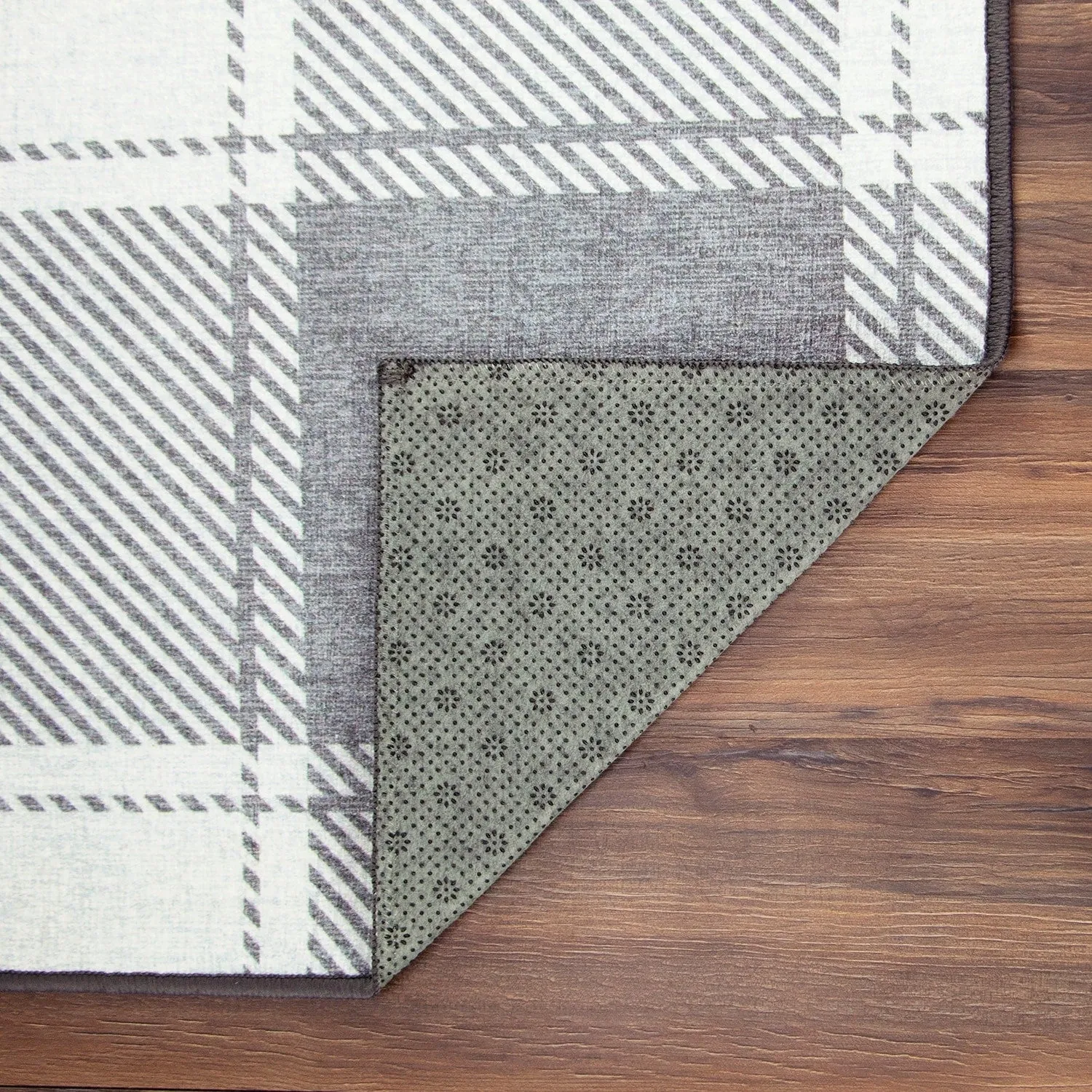 My Magic Carpet Machine Washable Area Rug Buffalo Plaid Grey And White