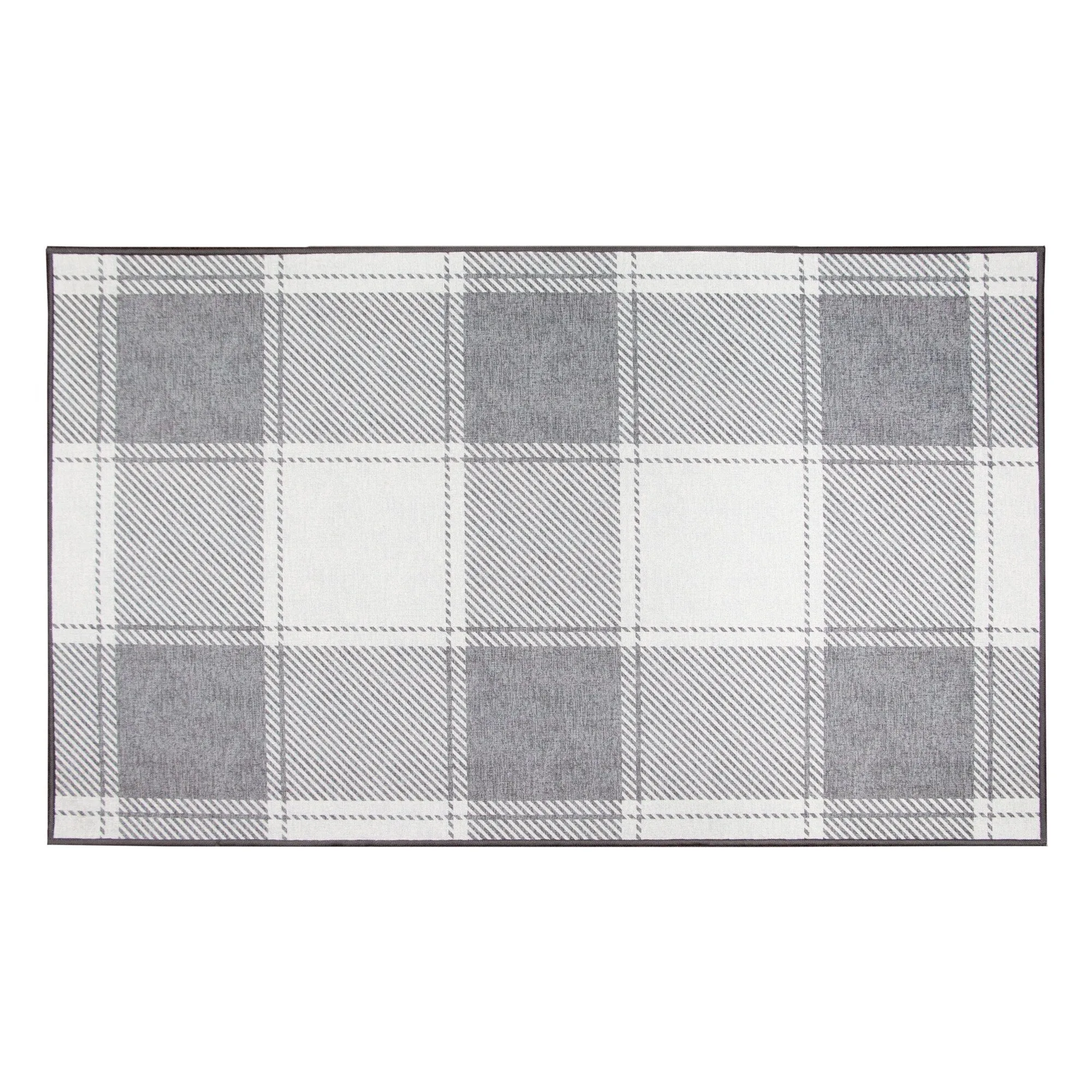 My Magic Carpet Machine Washable Area Rug Buffalo Plaid Grey And White