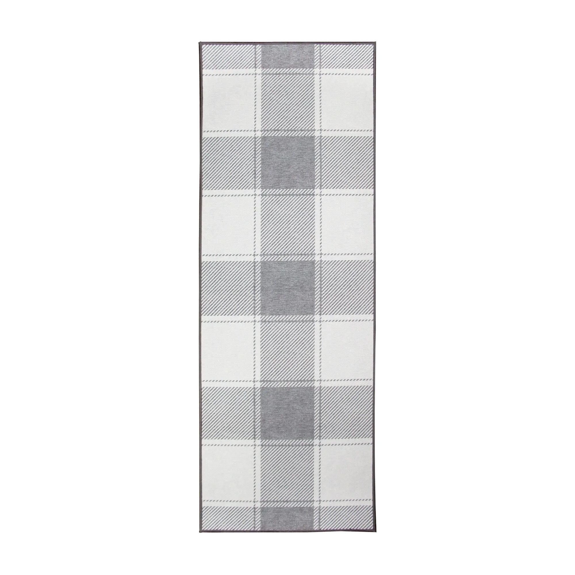 My Magic Carpet Machine Washable Area Rug Buffalo Plaid Grey And White