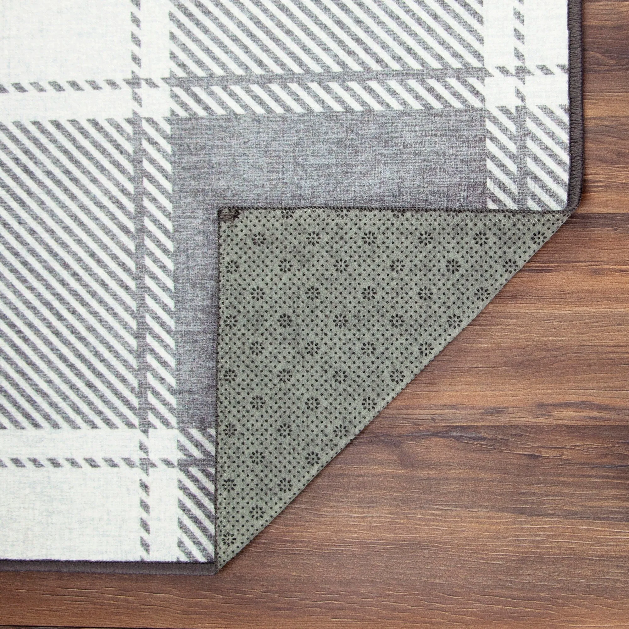 My Magic Carpet Machine Washable Area Rug Buffalo Plaid Grey And White