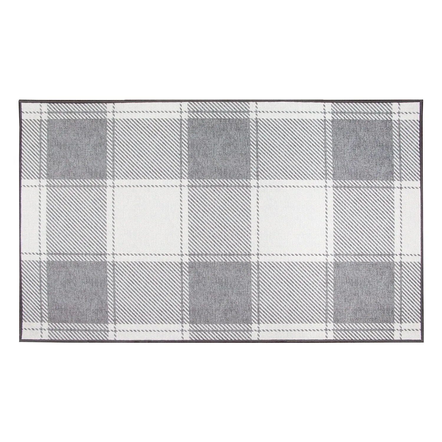 My Magic Carpet Machine Washable Area Rug Buffalo Plaid Grey And White