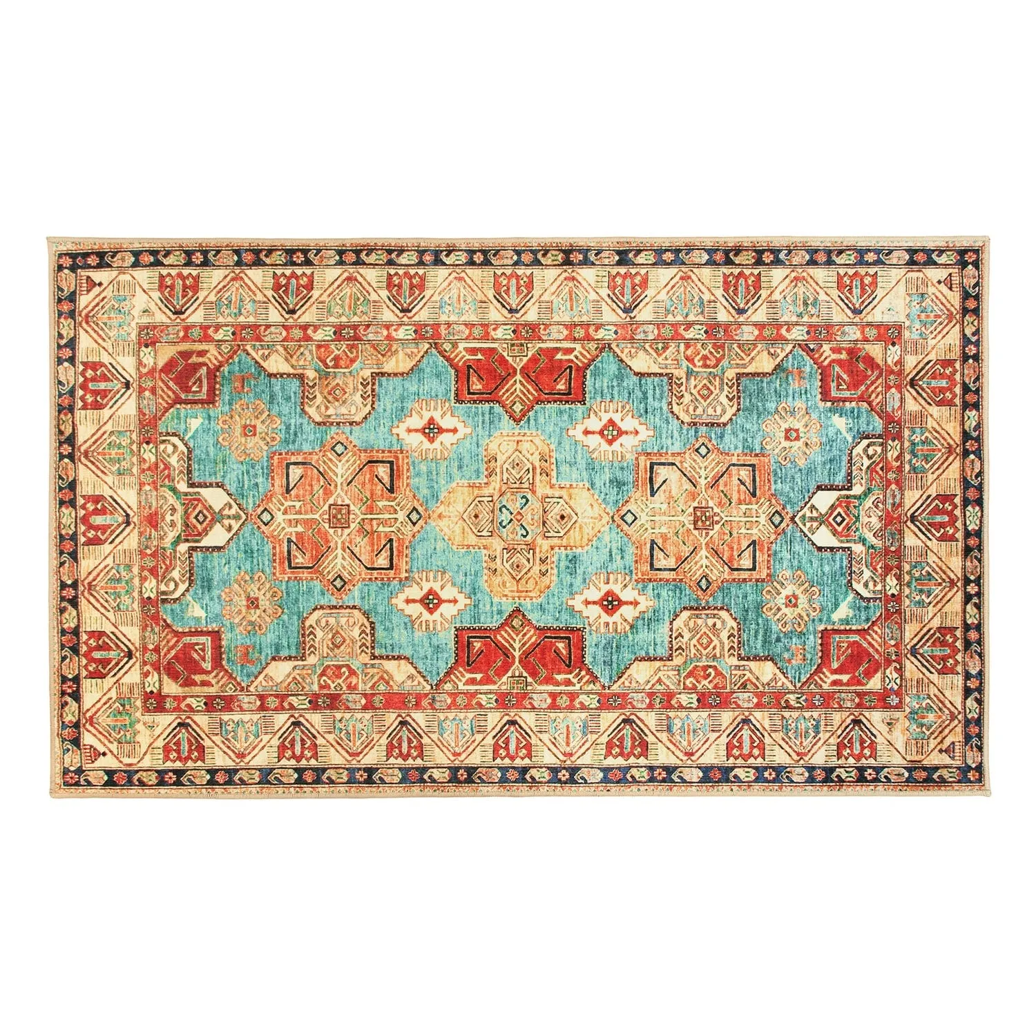My Magic Carpet Turquoise Machine Washable Area Rug