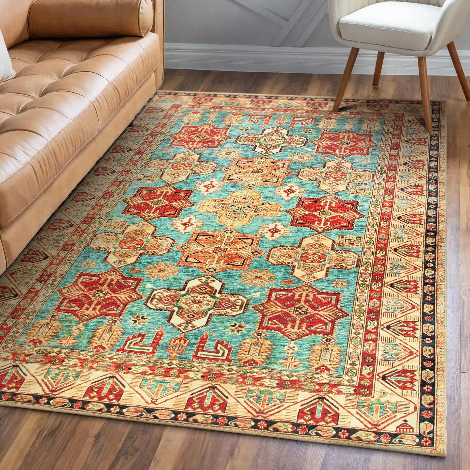 My Magic Carpet Turquoise Machine Washable Area Rug