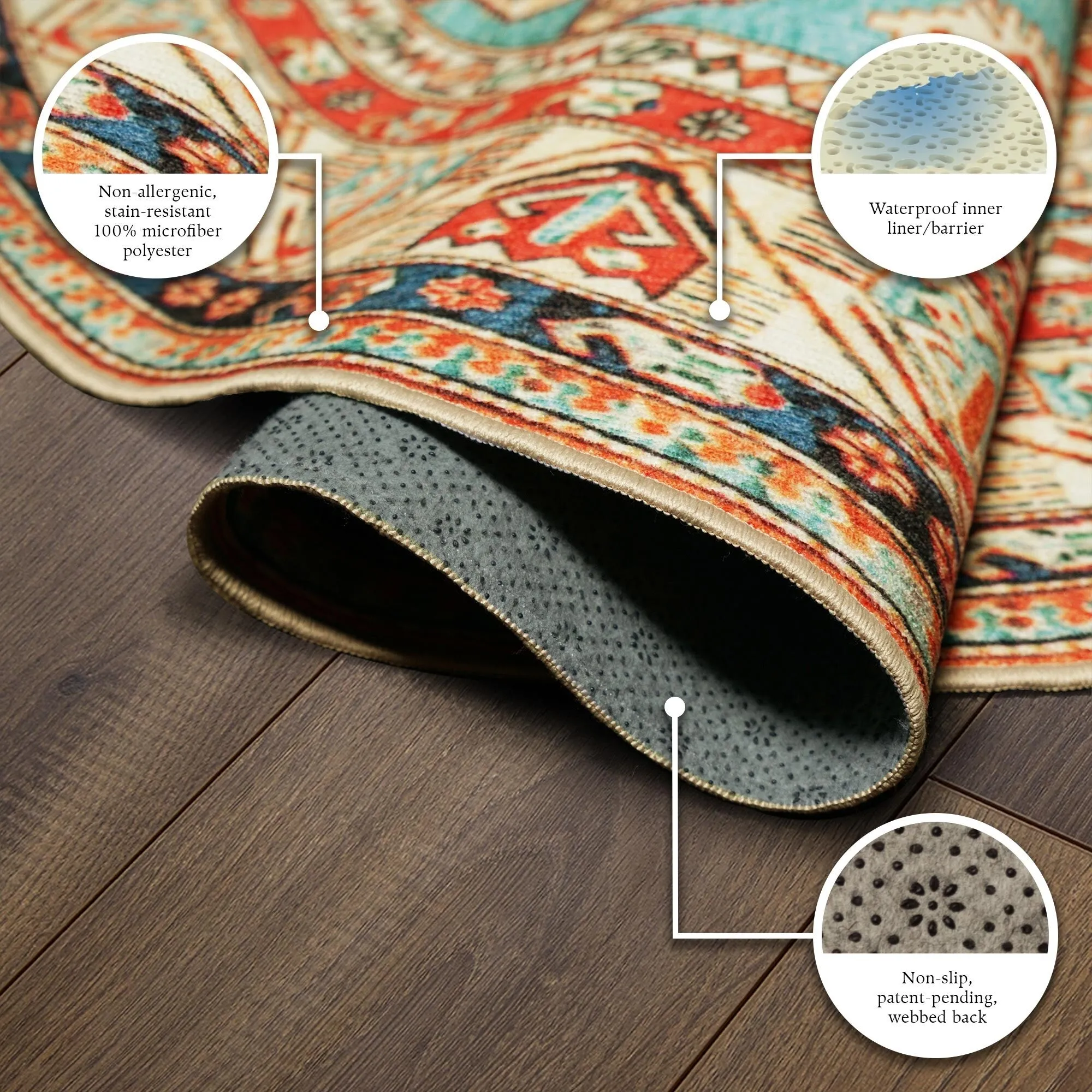 My Magic Carpet Turquoise Machine Washable Area Rug
