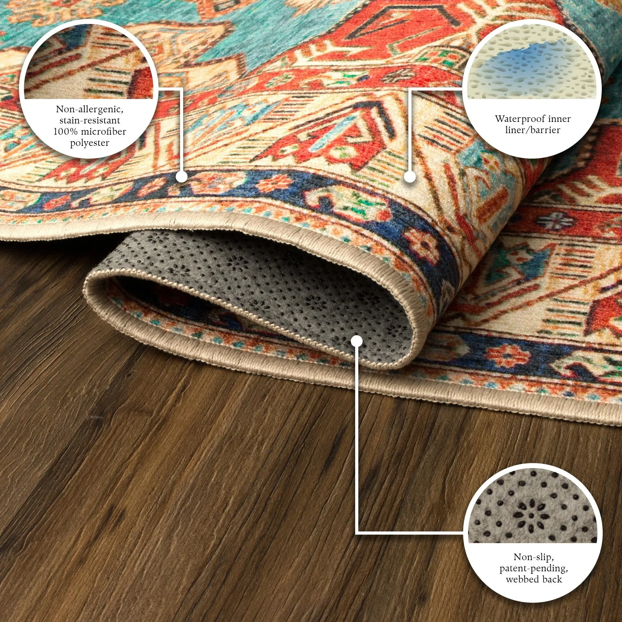 My Magic Carpet Turquoise Machine Washable Area Rug