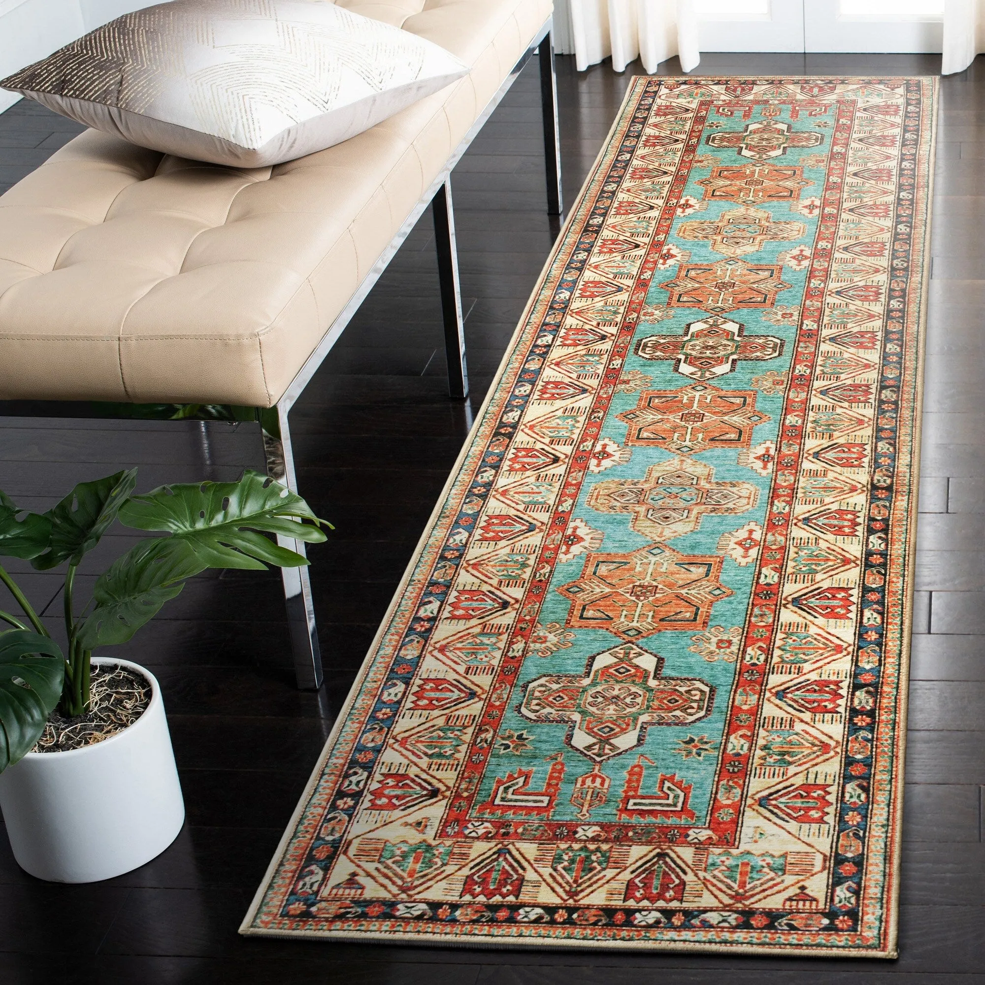 My Magic Carpet Turquoise Machine Washable Area Rug