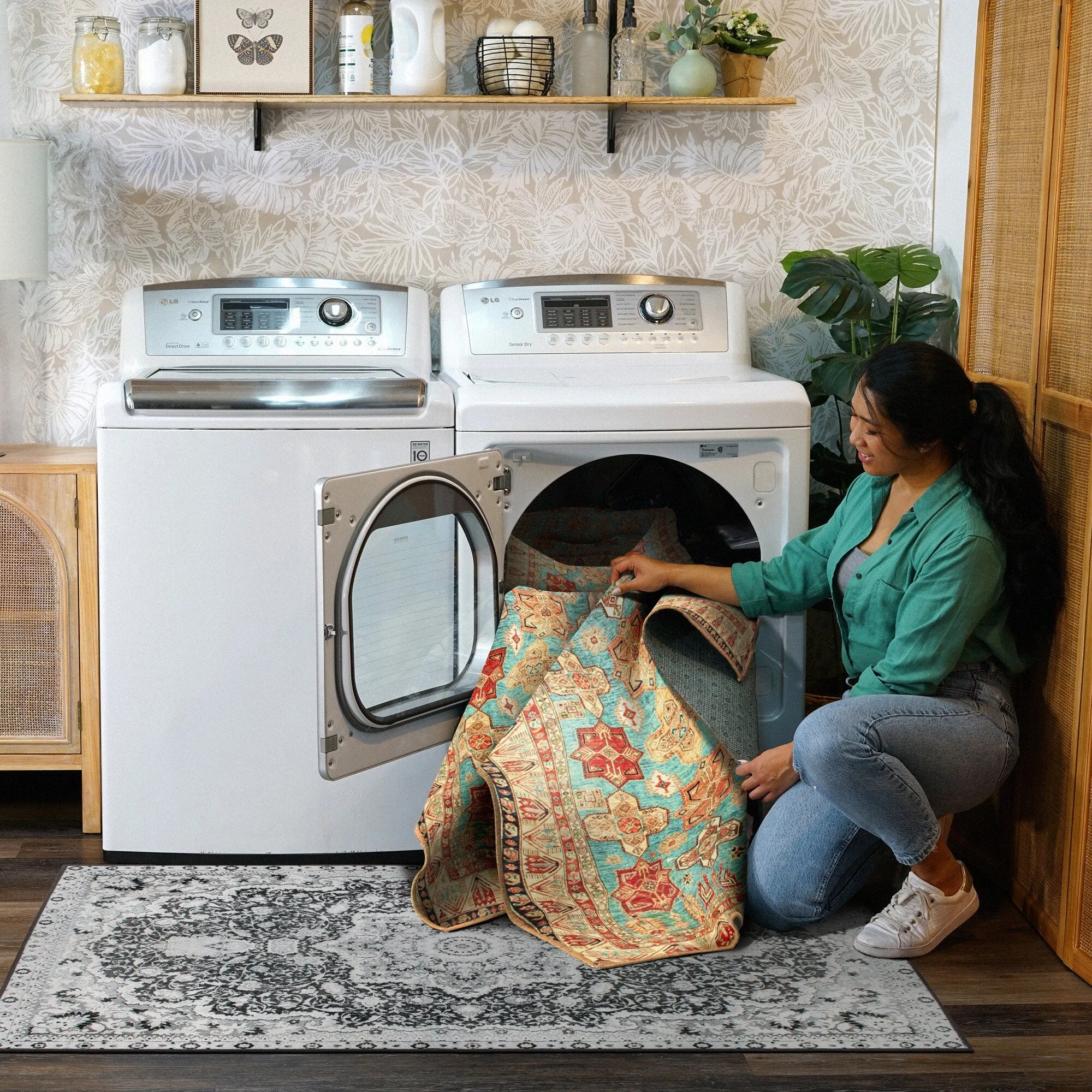 My Magic Carpet Turquoise Machine Washable Area Rug