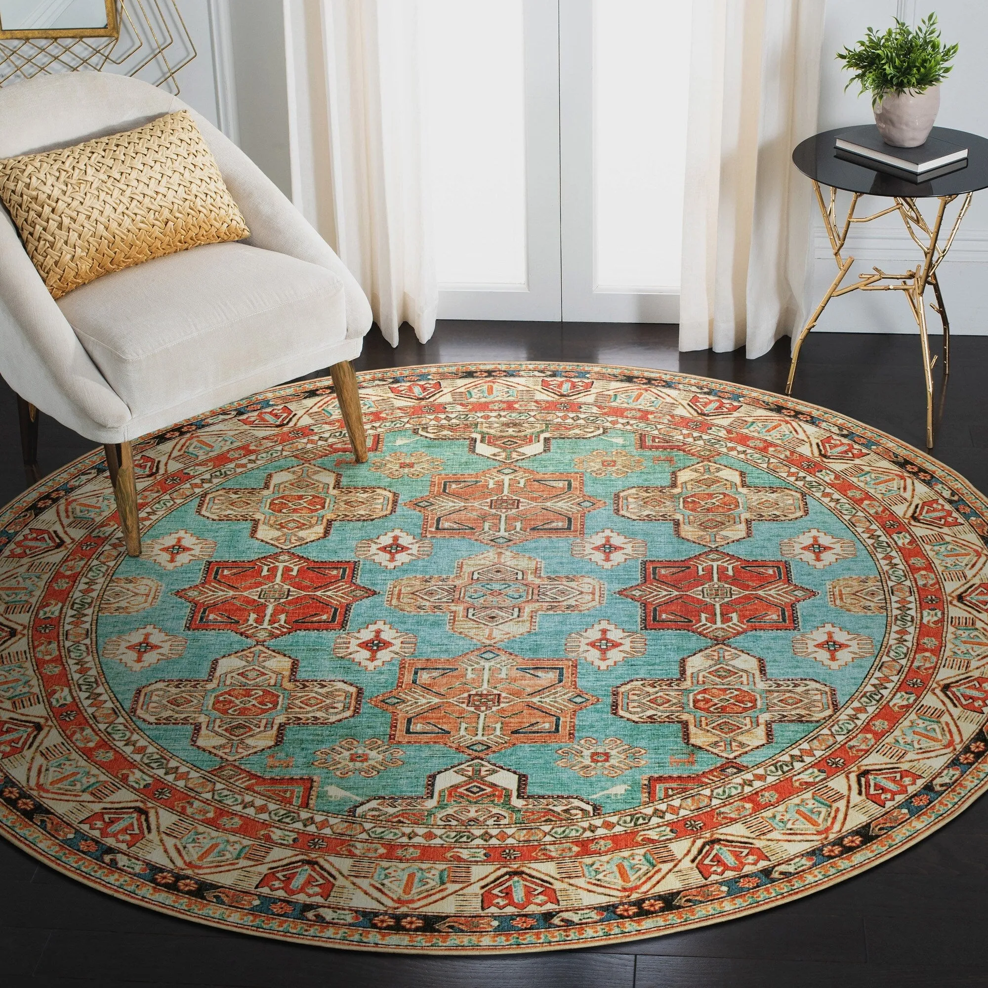 My Magic Carpet Turquoise Machine Washable Area Rug