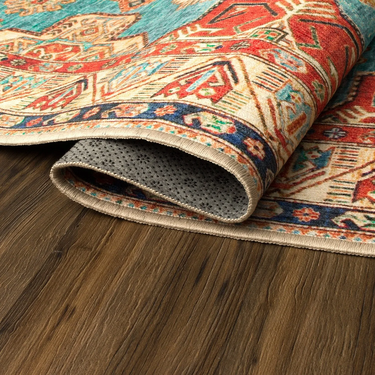 My Magic Carpet Turquoise Machine Washable Area Rug