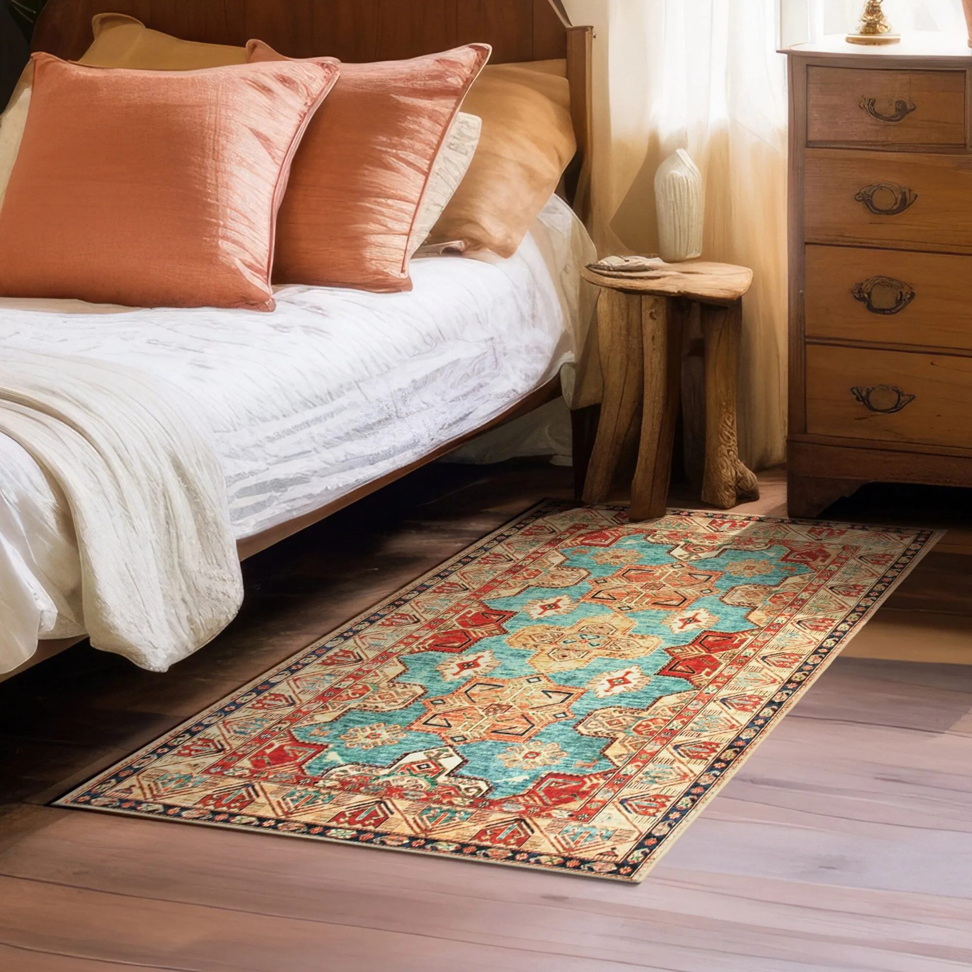 My Magic Carpet Turquoise Machine Washable Area Rug