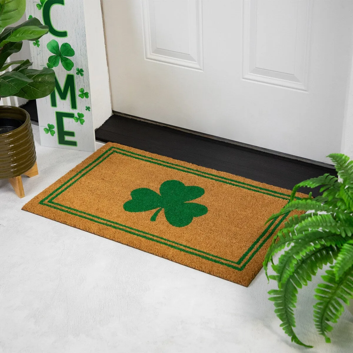 Natural Coir Shamrock with Stripes Outdoor Doormat 18 x 30
